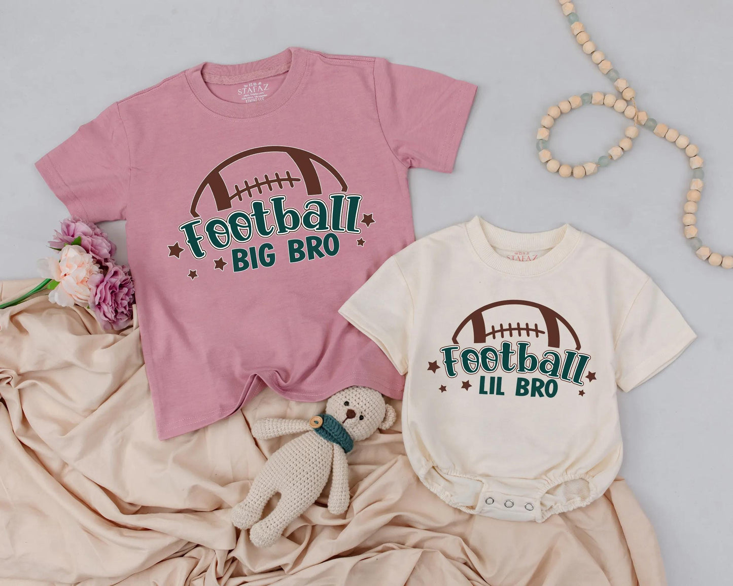Matching Football Big Bro & Lil Bro Outfits, Fall Baby Boy Set, Sports Toddler Clothes, Brown & Green Graphic, Sibling Gift