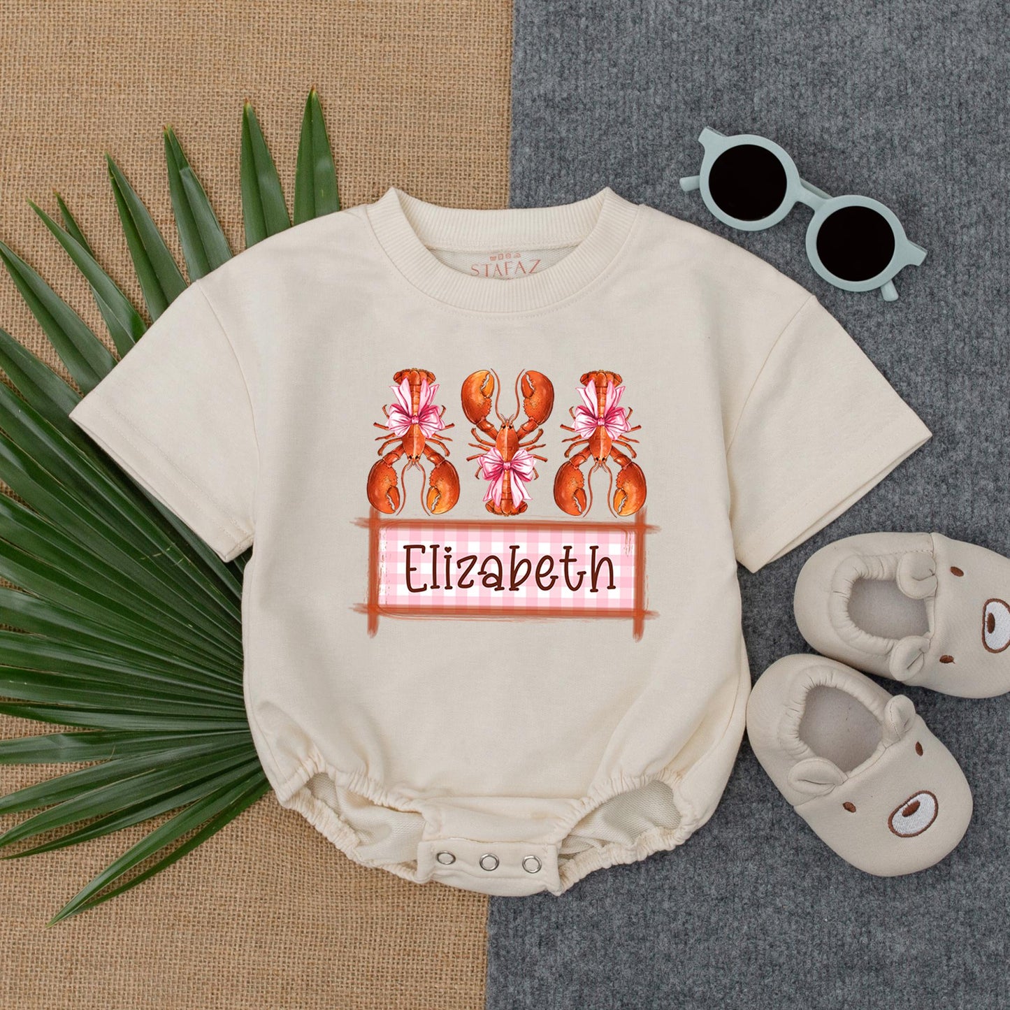 Personalized Crawfish and Bows Baby Girl Bubble Romper Cute Southern Crawfish Boil Season Outfit Soft Cotton Summer Baby Shower Gift