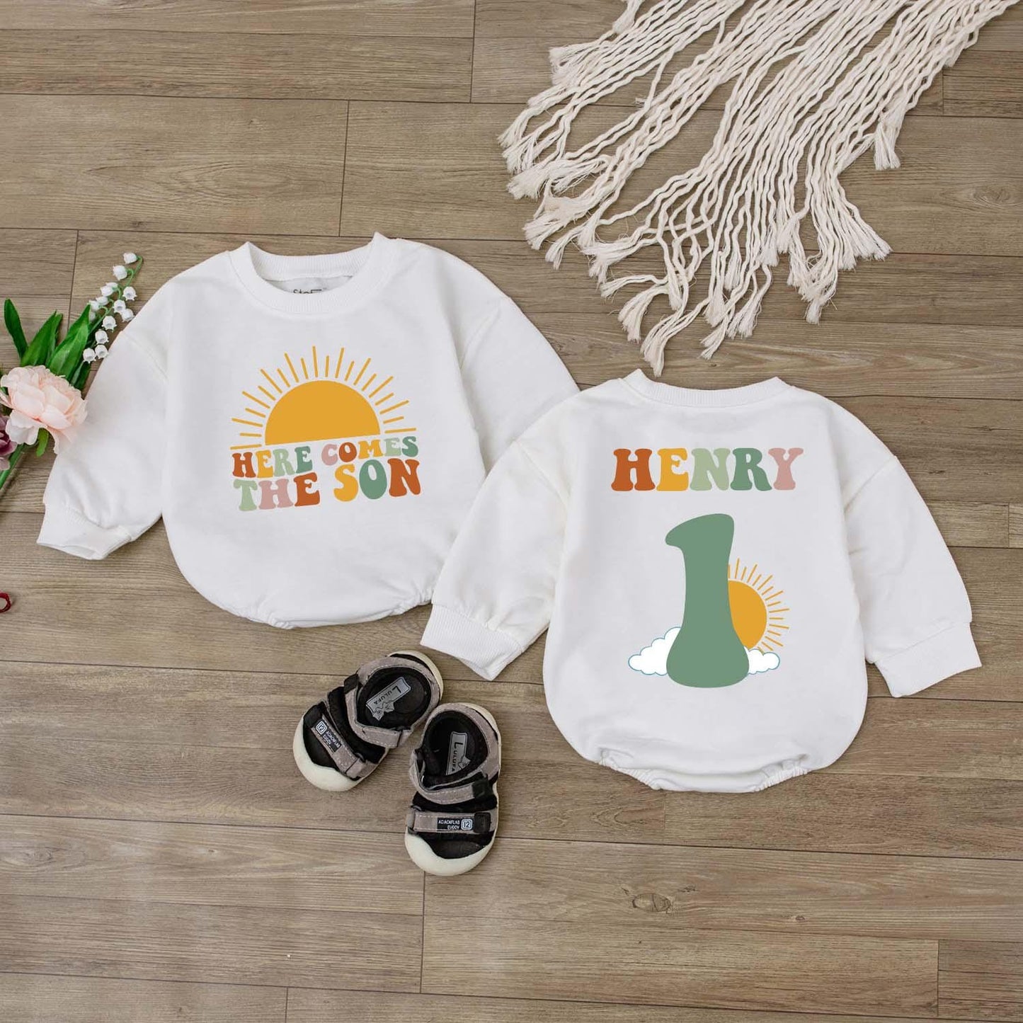 Here Comes The Son Baby Birthday Outfit Newborn Bodysuit Boy or Girl 1st Birthday Shirt Gift Personalized Tee
