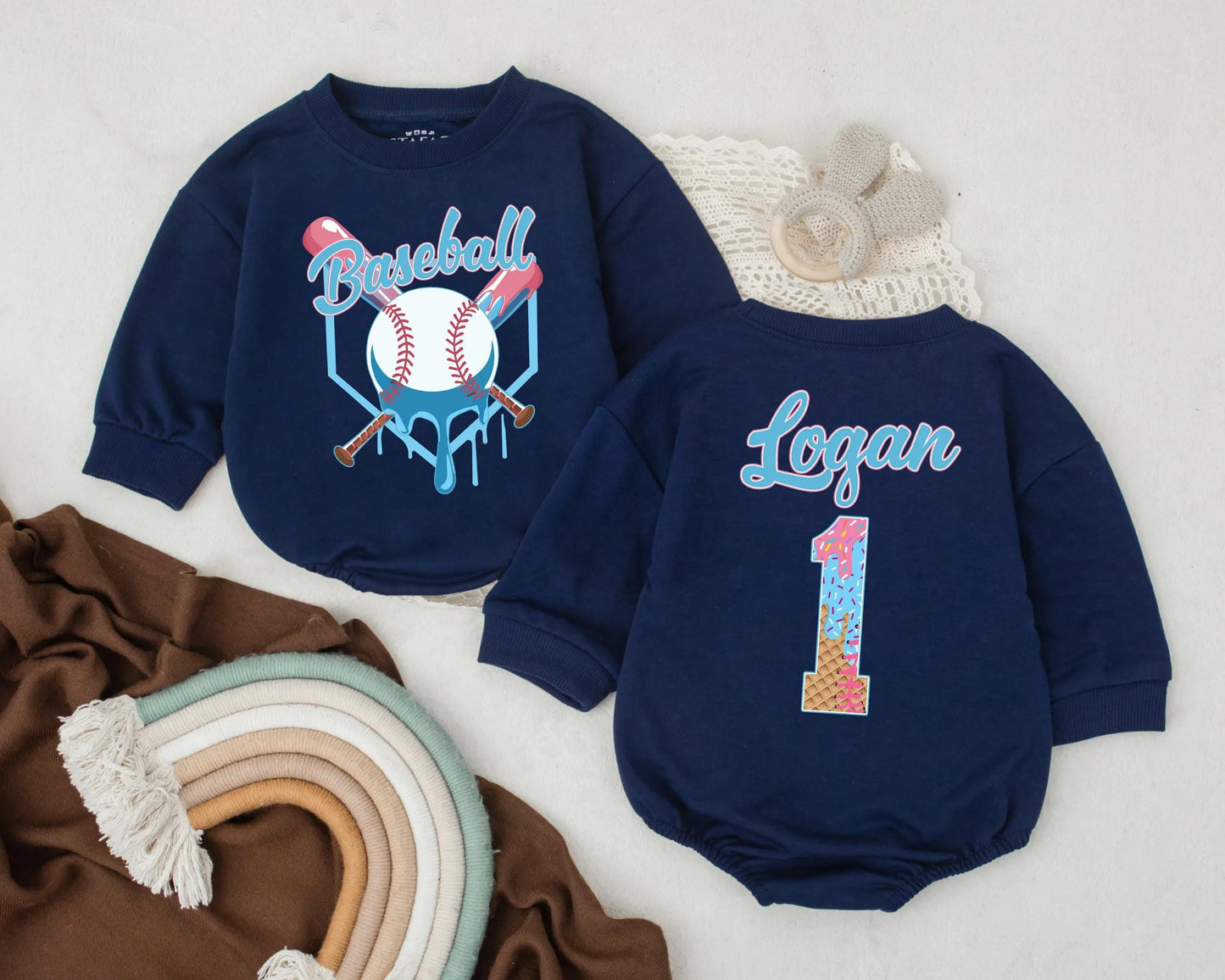 Baseball Birthday Baby Boy Romper – Personalized First Birthday Outfit with Custom Name, Cake Smash Sports Theme, Summer Baby Gift
