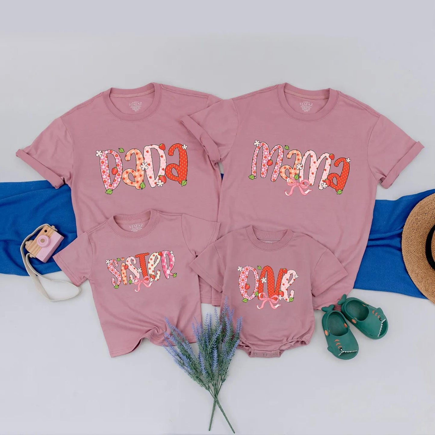 Berry Sweet One Strawberry First Birthday Family Shirts and Romper Matching Outfits for Girl Celebration Party Tees