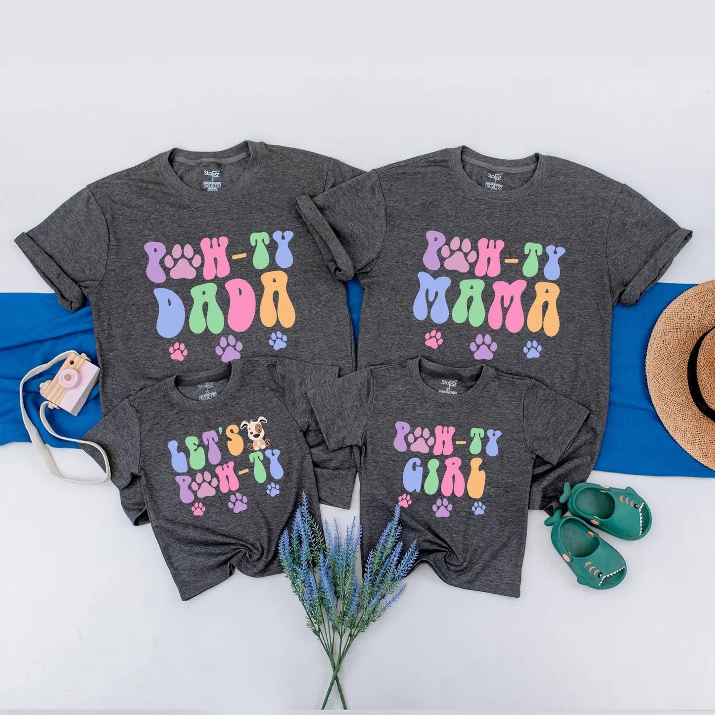 Pawty Animal Birthday Family Shirts Dada Mama Girl Let’s Pawty Pet Theme Dog Party Matching Birthday Outfits