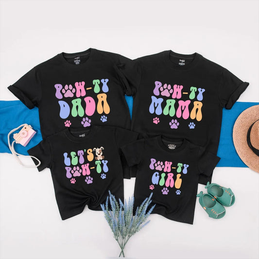 Pawty Animal Birthday Family Shirts Dada Mama Girl Let’s Pawty Pet Theme Dog Party Matching Birthday Outfits