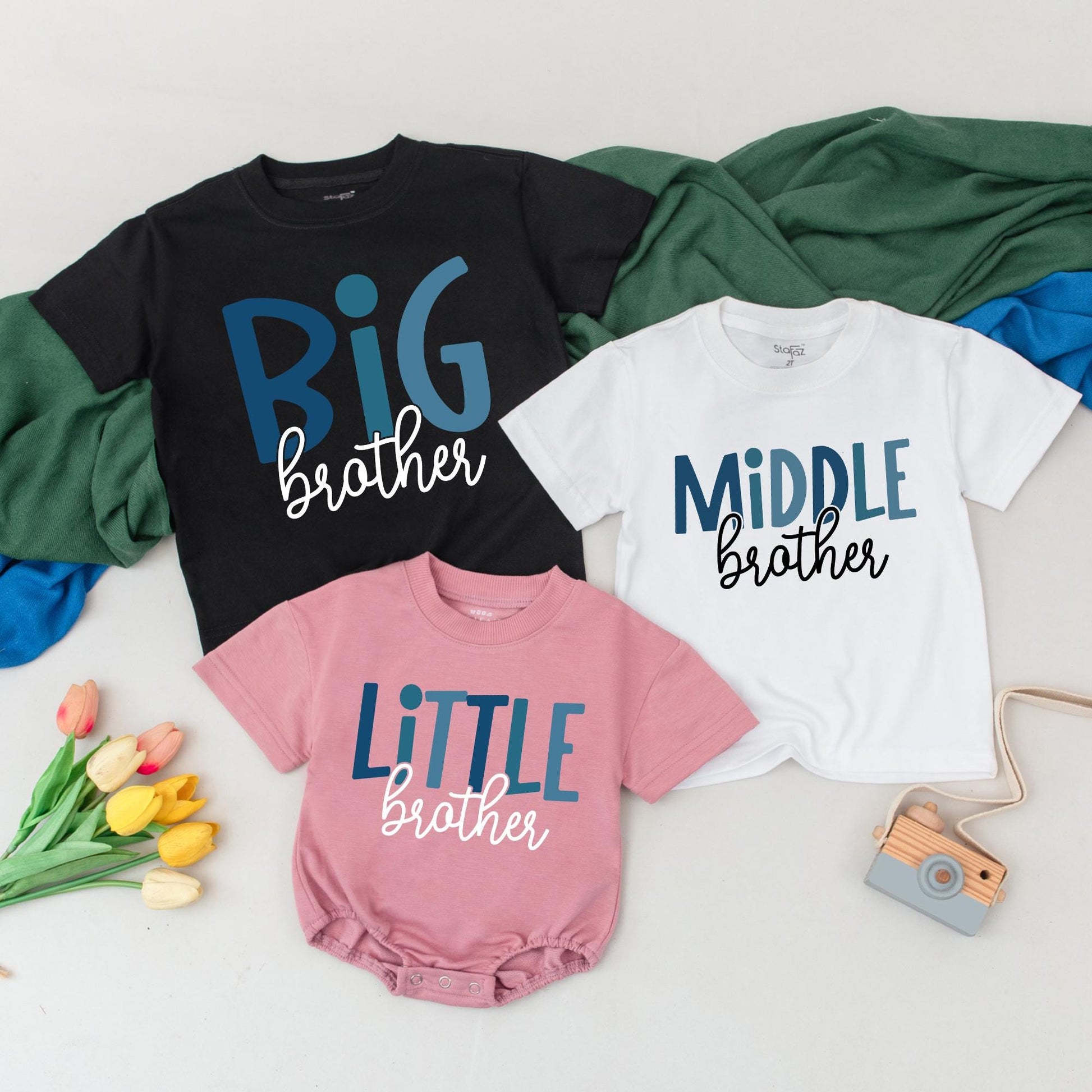 Matching Big, Middle, Little Brother Shirts: Sibling Reveal Outfit, Personalized Baby Brother Tees, Toddler Gift Set, Birthday Announcement Outfit