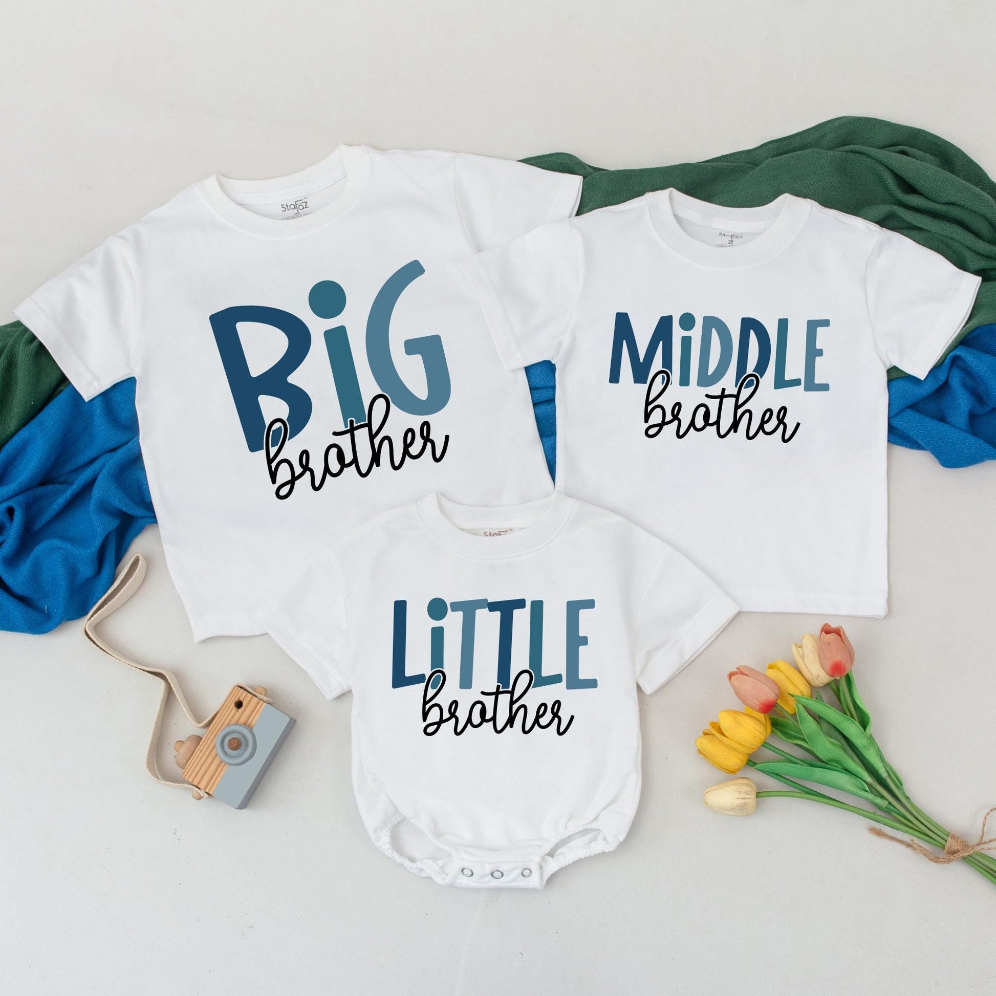 Matching Big, Middle, Little Brother Shirts: Sibling Reveal Outfit, Personalized Baby Brother Tees, Toddler Gift Set, Birthday Announcement Outfit