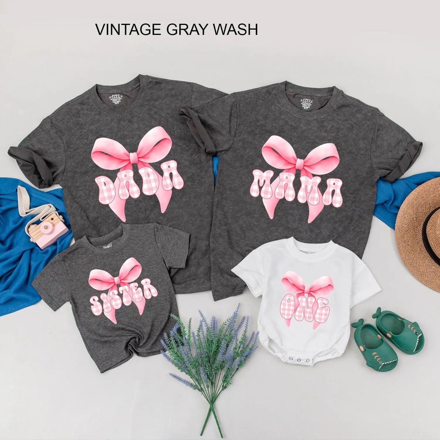 Personalized Pink Bow First Birthday Matching Outfits Mama Baby Girl Coquette Party Special Day Celebration