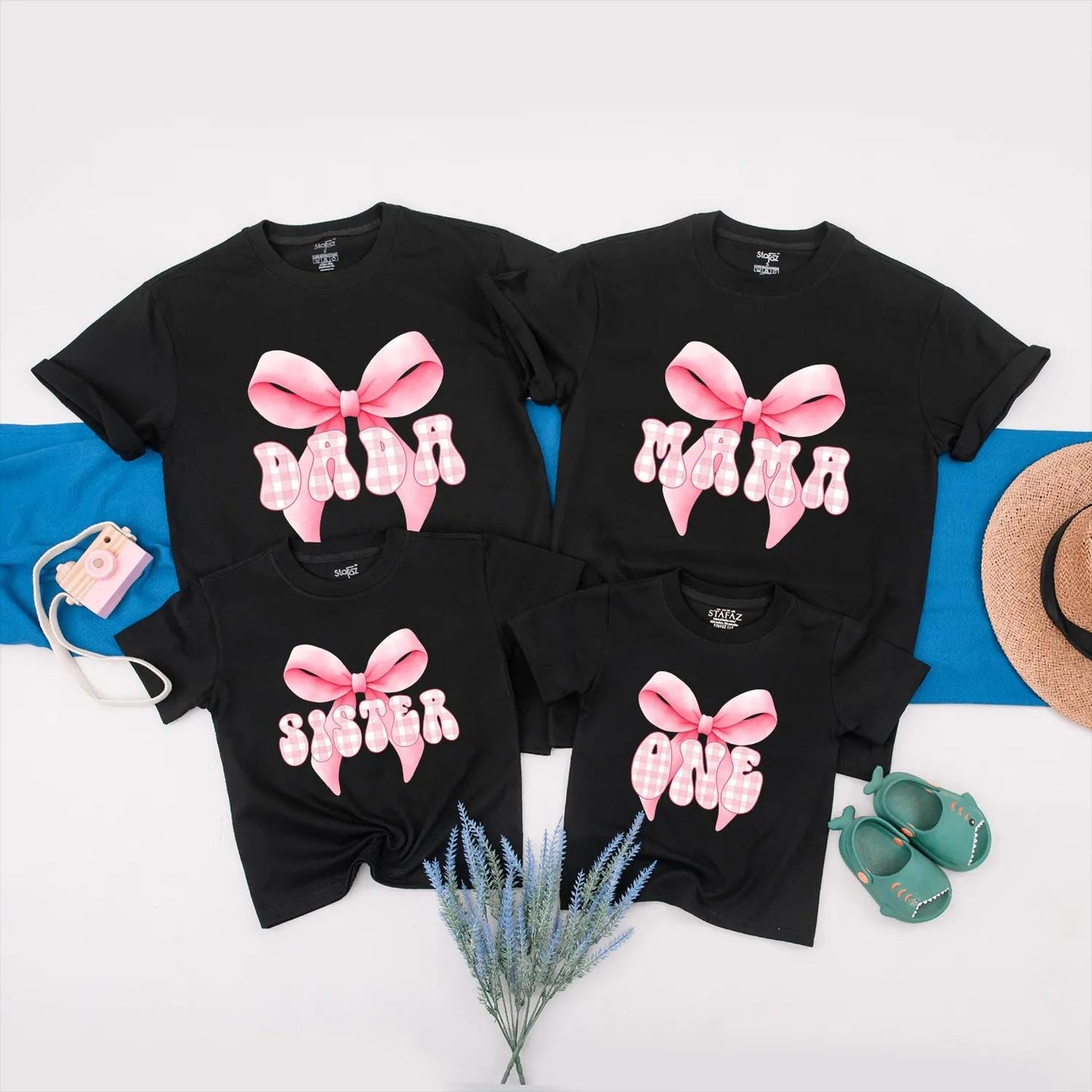 Personalized Pink Bow First Birthday Matching Outfits Mama Baby Girl Coquette Party Special Day Celebration