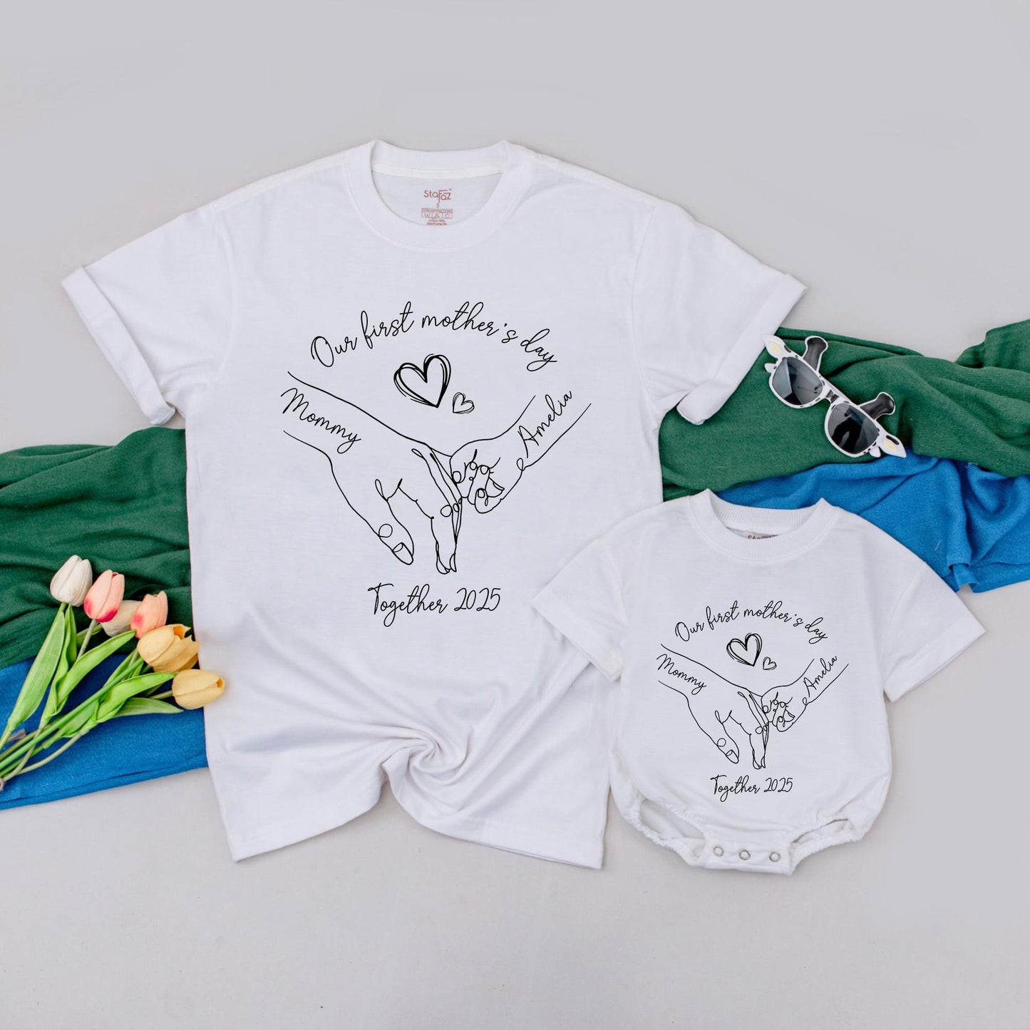 Personalized Our First Mother’s Day Together Shirt Mommy and Me Matching Tees Custom Gift Idea for New Mom