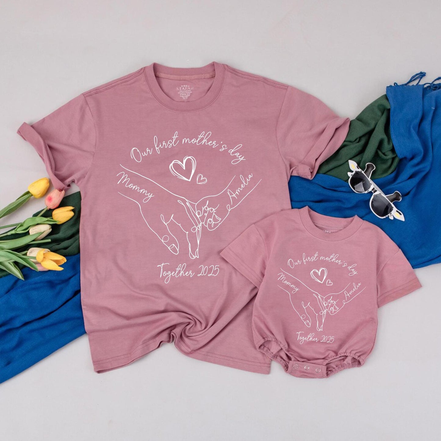 Personalized Our First Mother’s Day Together Shirt Mommy and Me Matching Tees Custom Gift Idea for New Mom