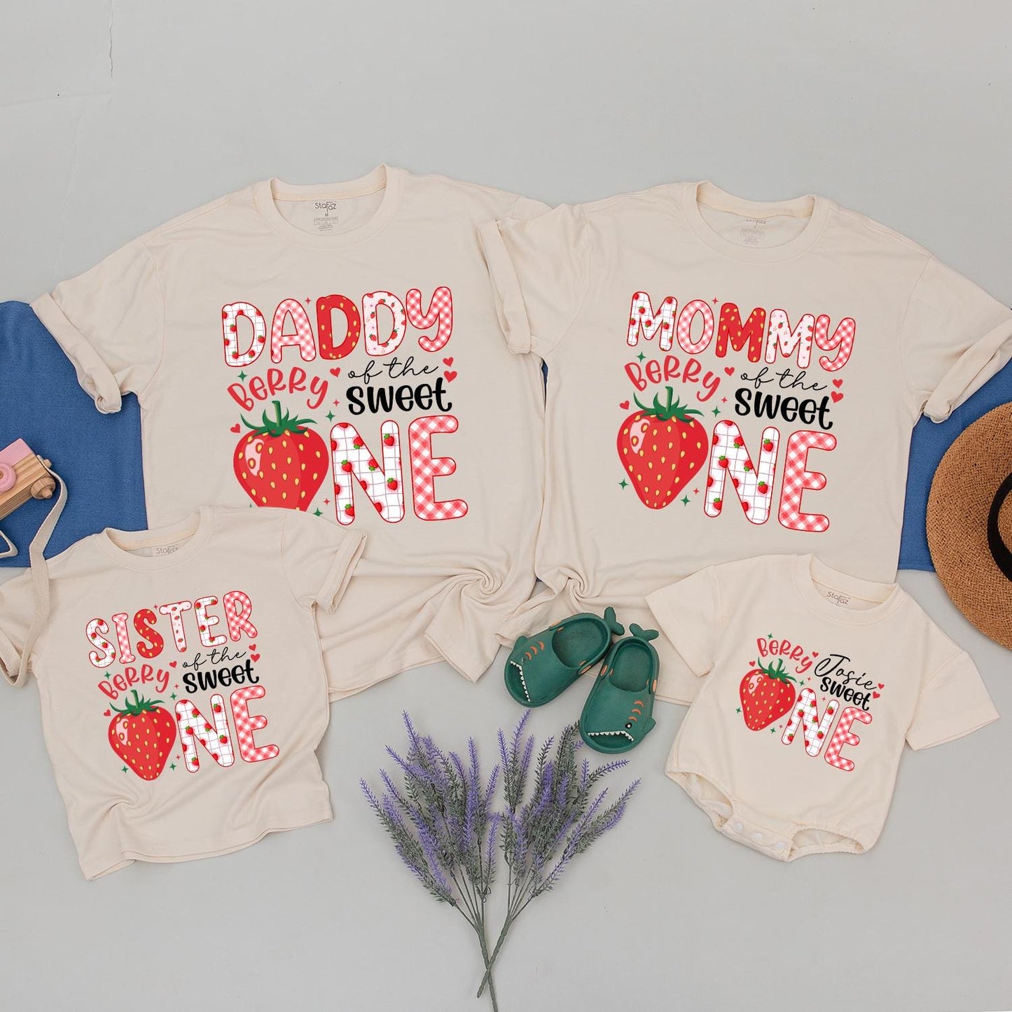 Berry Sweet One Matching Family Shirts, Strawberry 1st Birthday Girl Outfit, Cute First Birthday Party Tee, Berry First Birthday, Matching Family
