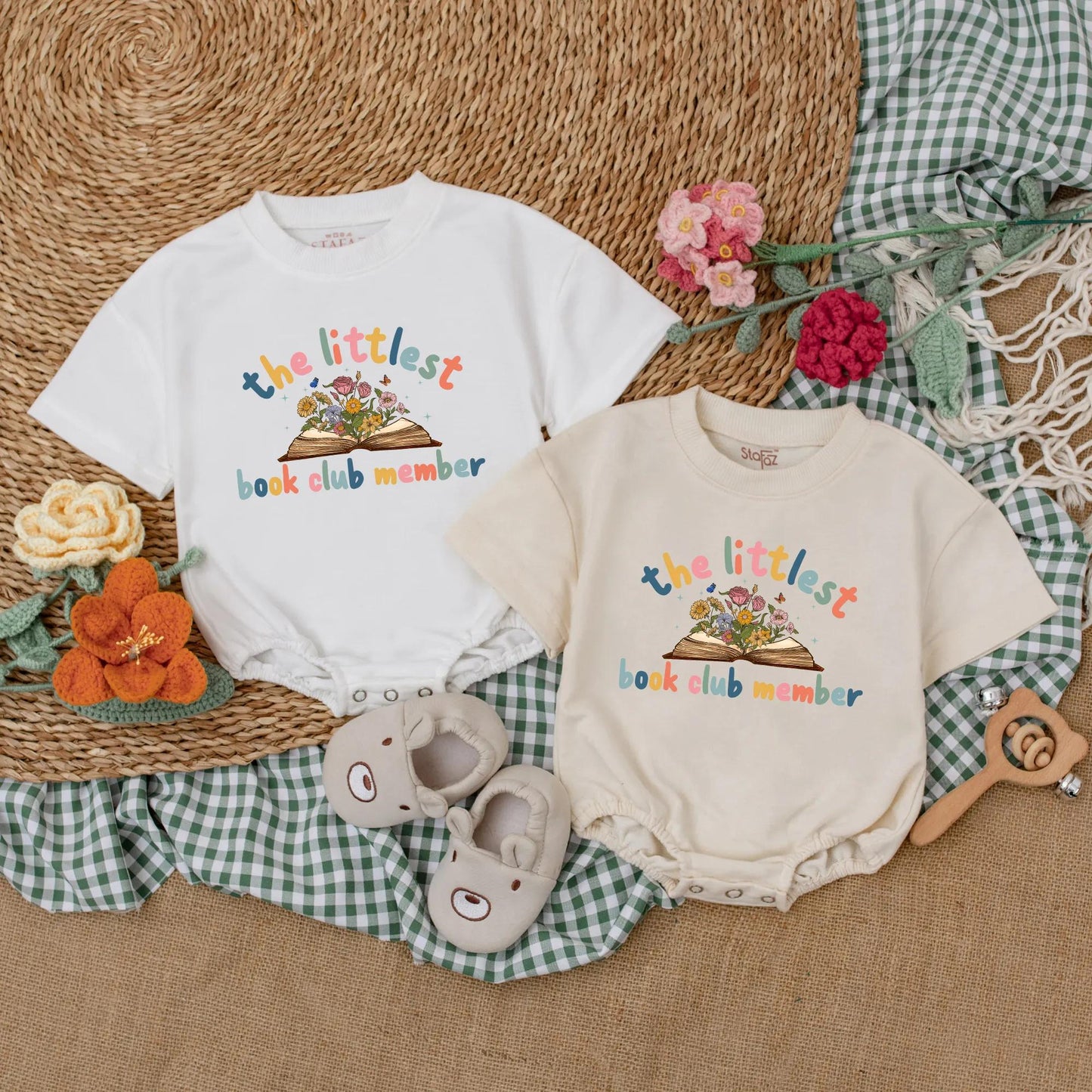 Littlest Book Club Member Baby Romper Wildflower Reading Outfit Future Bookworm Girl Bodysuit Librarian Gift Newborn Bubble