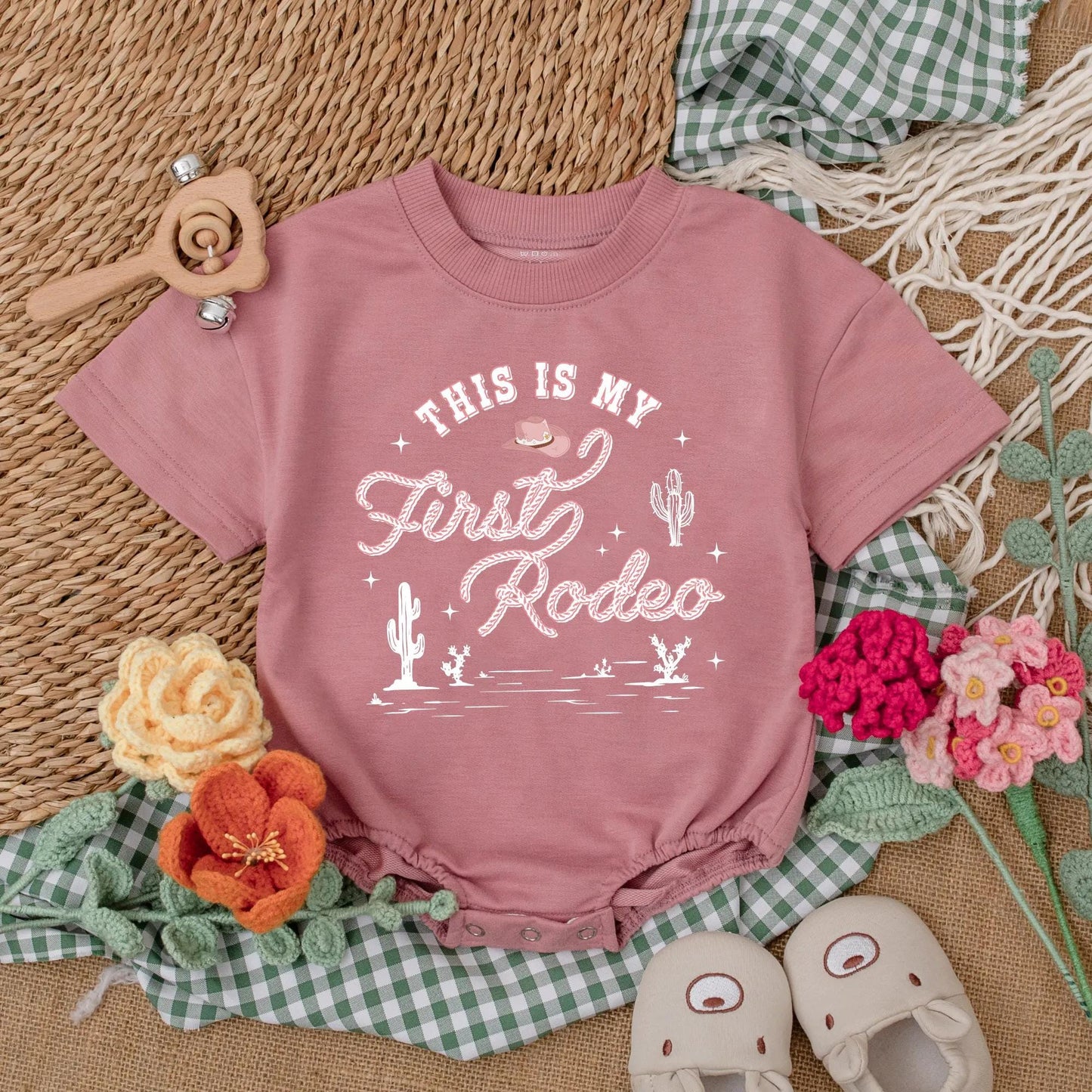 Custom Pink Cowgirl First Birthday Romper, This is My First Rodeo Bodysuit for Baby Girl, Western Birthday Party Outfit, Cute Gift