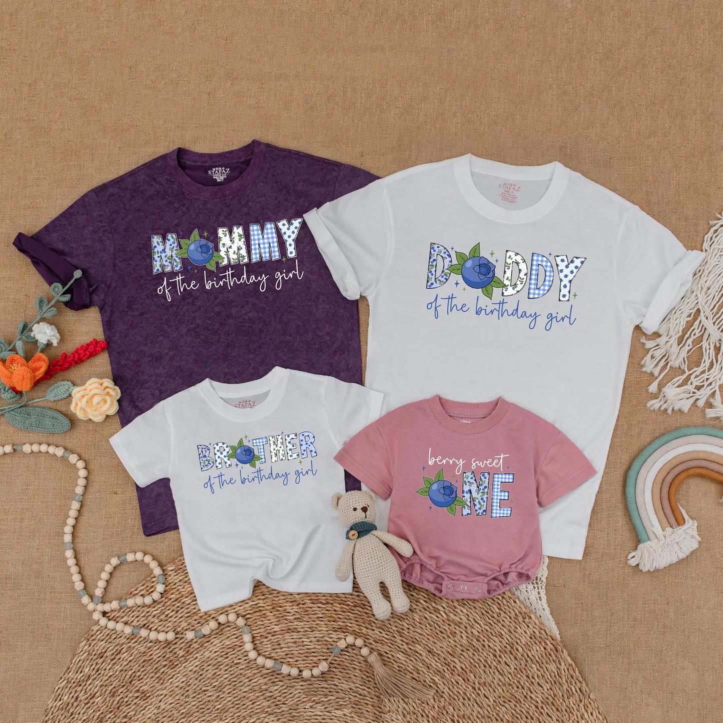 Sweet One Blueberry Birthday Matching Shirts for Family Berry First Birthday Celebration Baby Girl Party Clothes Summer