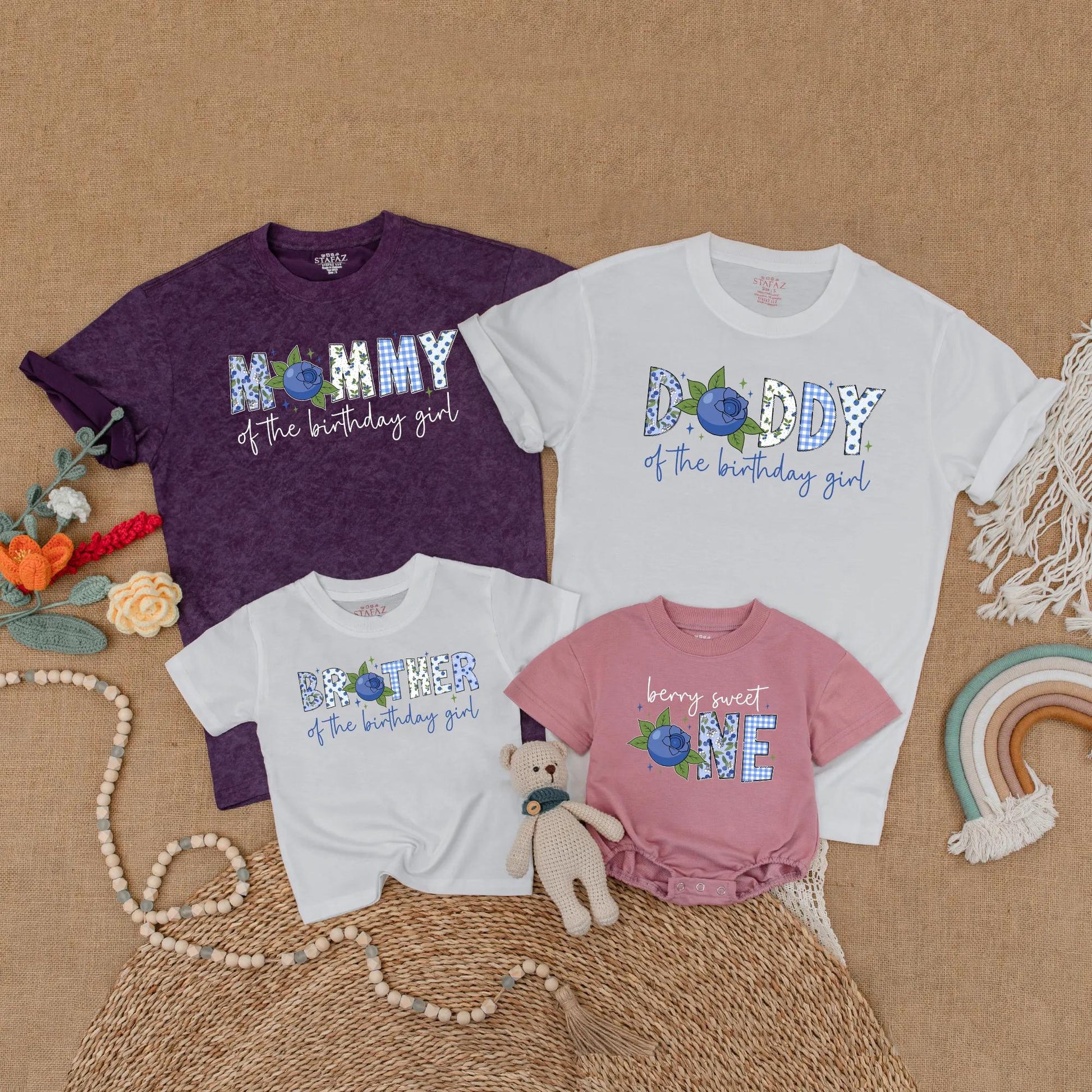 Sweet One Blueberry Birthday Matching Shirts for Family Berry First Birthday Celebration Baby Girl Party Clothes Summer