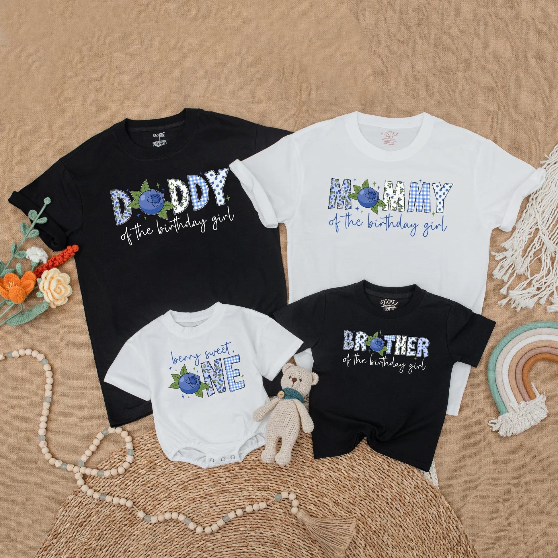 Sweet One Blueberry Birthday Matching Shirts for Family Berry First Birthday Celebration Baby Girl Party Clothes Summer