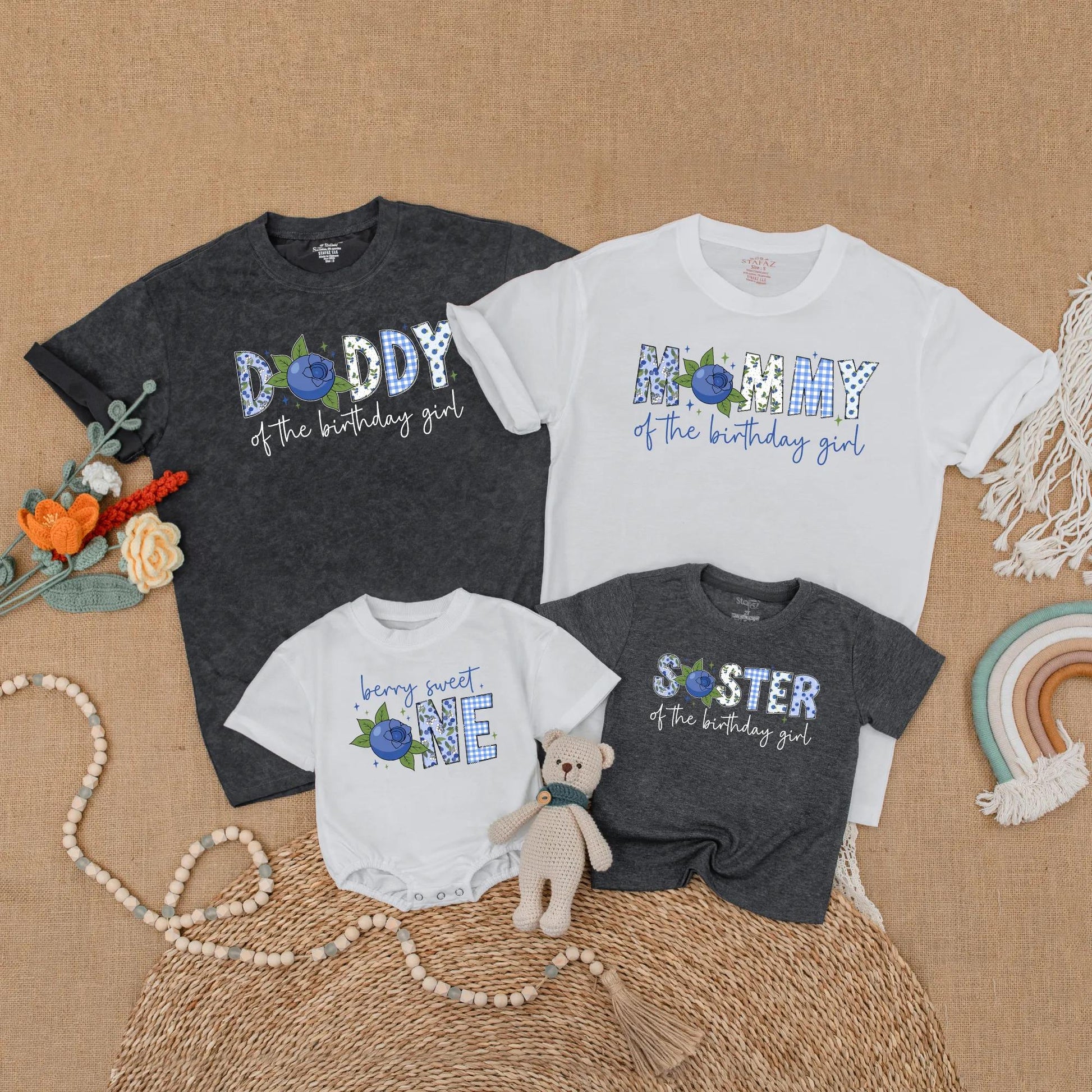 Sweet One Blueberry Birthday Matching Shirts for Family Berry First Birthday Celebration Baby Girl Party Clothes Summer