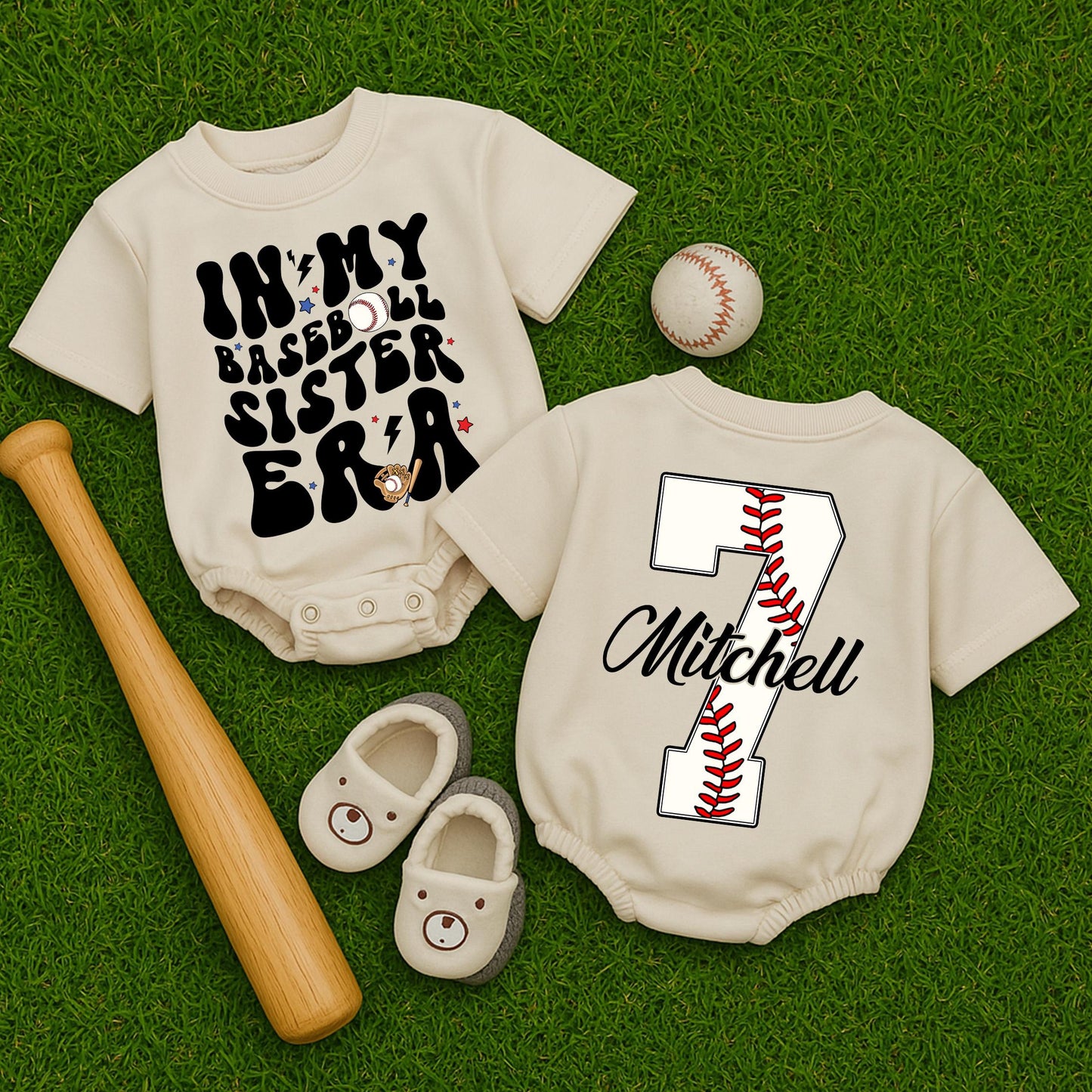 In My Baseball Sister Era Bubble Romper Game Day Outfit for Baby Girls, Soft Comfortable Short Sleeve Infant Baseball Softball Romper Shower Gift
