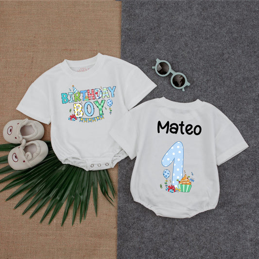 Cupcake Birthday Boy Romper, Custom Name 1st Birthday Outfit, Baby Boy Party Suit, Cute Gift