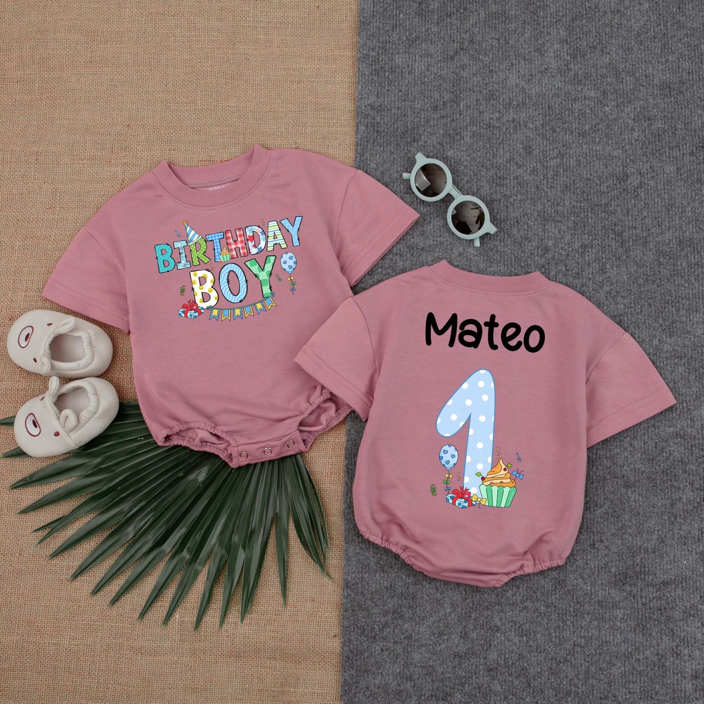 Cupcake Birthday Boy Romper, Custom Name 1st Birthday Outfit, Baby Boy Party Suit, Cute Gift