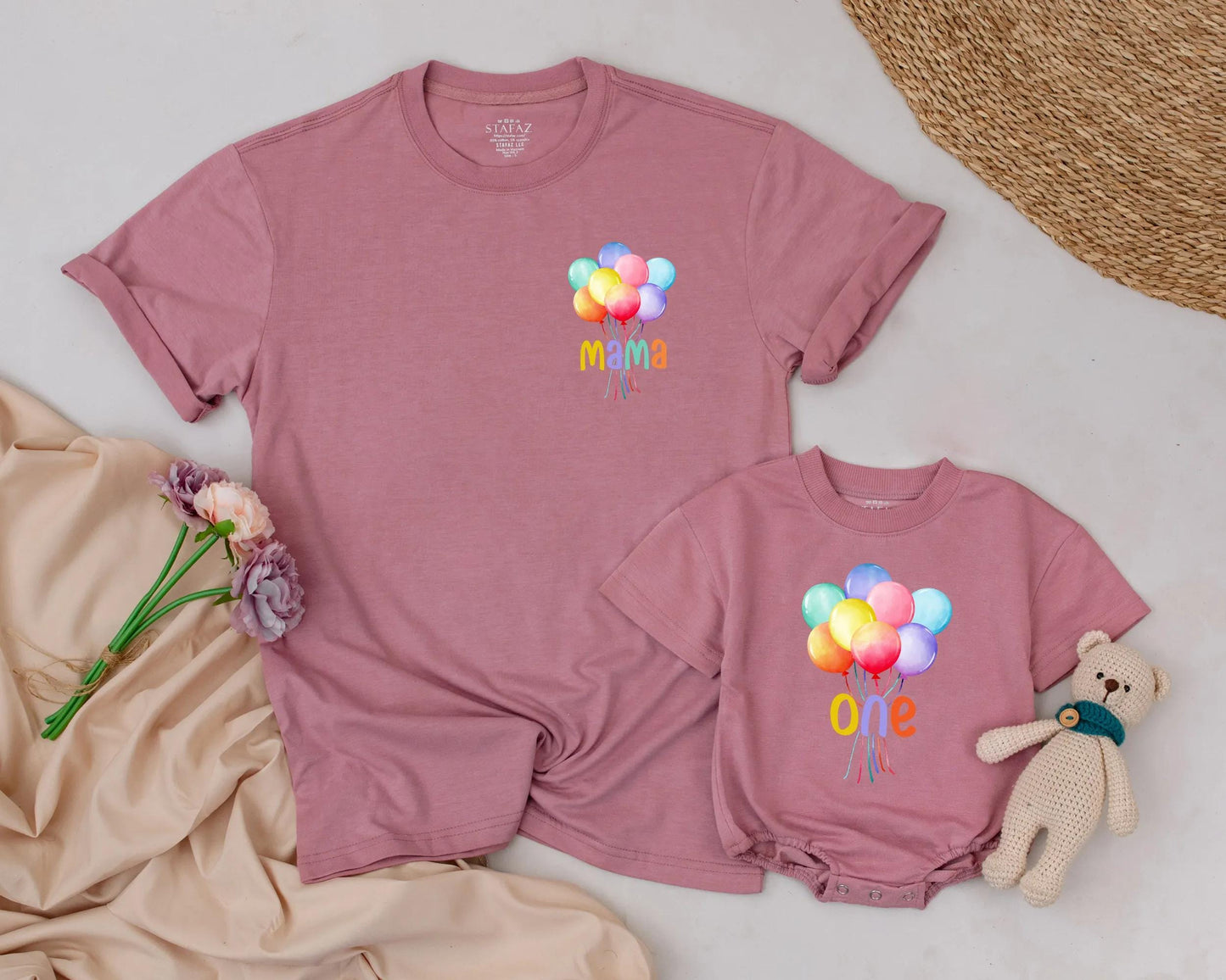 Personalized Colorful Balloon Birthday Shirt for First Birthday Custom Name Rainbow Balloons Mama Dada Sis Outfit First Birthday Gift