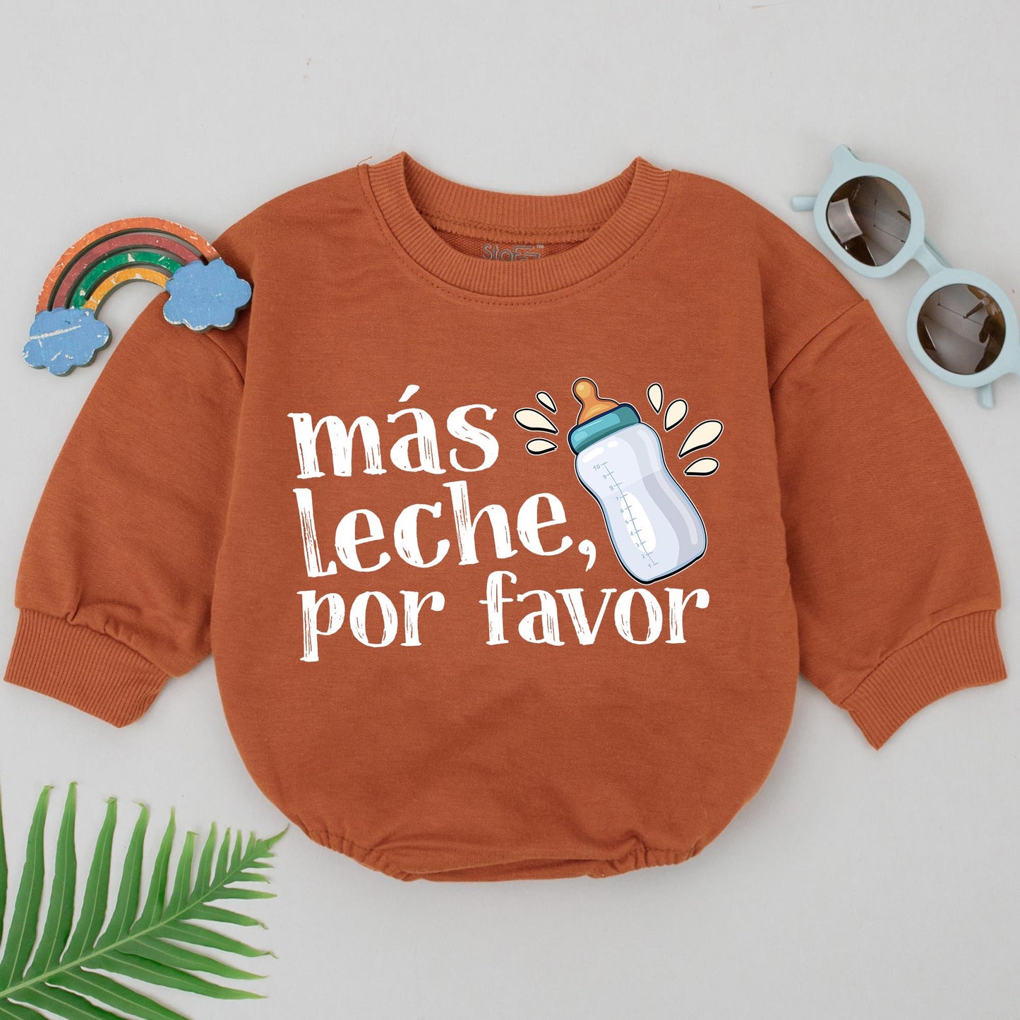 Más Leche Por Favor Baby Romper Funny Spanish Bodysuit Milk Bottle Outfit Bilingual Baby Shower Gift for Boys Girls