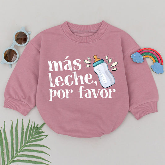 Más Leche Por Favor Baby Romper Funny Spanish Bodysuit Milk Bottle Outfit Bilingual Baby Shower Gift for Boys Girls
