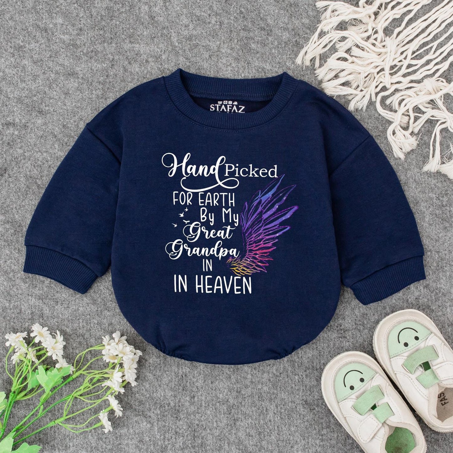 Hand Picked for Earth Baby Romper From Heaven Newborn Bodysuit, Custom Grandpa's Kiss Gift for Baby Shower, Announcement, Girl or Boy Bubble Romper
