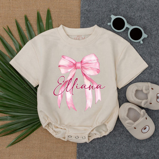 Personalized Baby Bow T Shirt Bubble Romper Sister Me Outfit Toddler Girl Gift Idea Custom Name Infant Celebration Cotton Soft