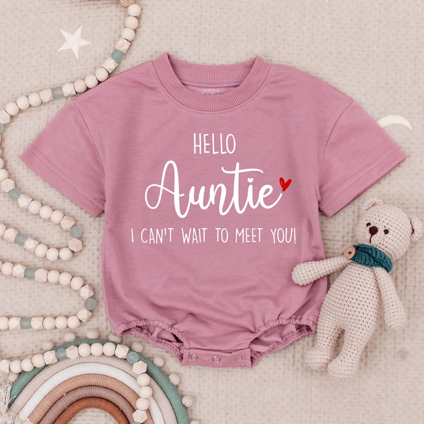 Hello Auntie Baby Romper I Can't Wait to Meet You Baby Announcement Sweet Black & Red Heart Pregnancy Reveal Gift for New Sister Auntie