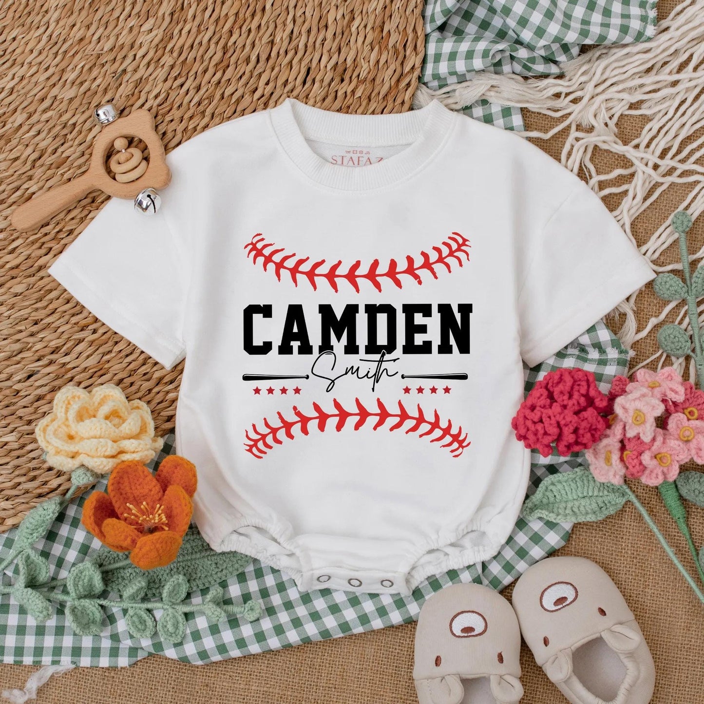 Custom Name & Number Baseball Romper Baby Outfit Two-Sided Game Day Sporty Clothes Boy Gift