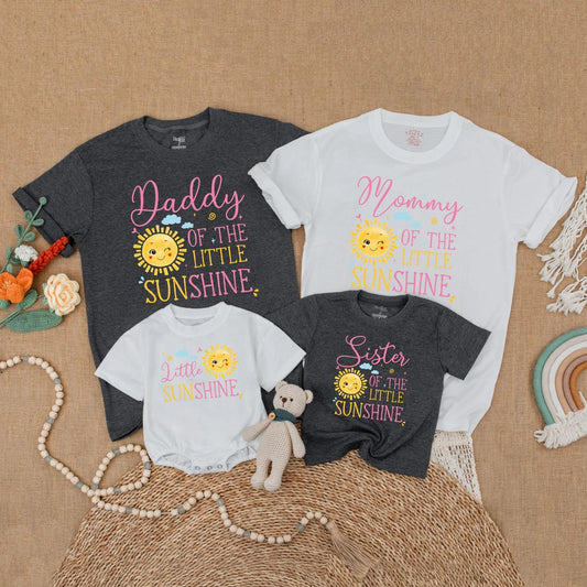 First Birthday Little Sunshine Family Matching Shirts Baby Girl Trip Around The Sun Party Outfit Toddler Girl Boho Sun Birthday Gift