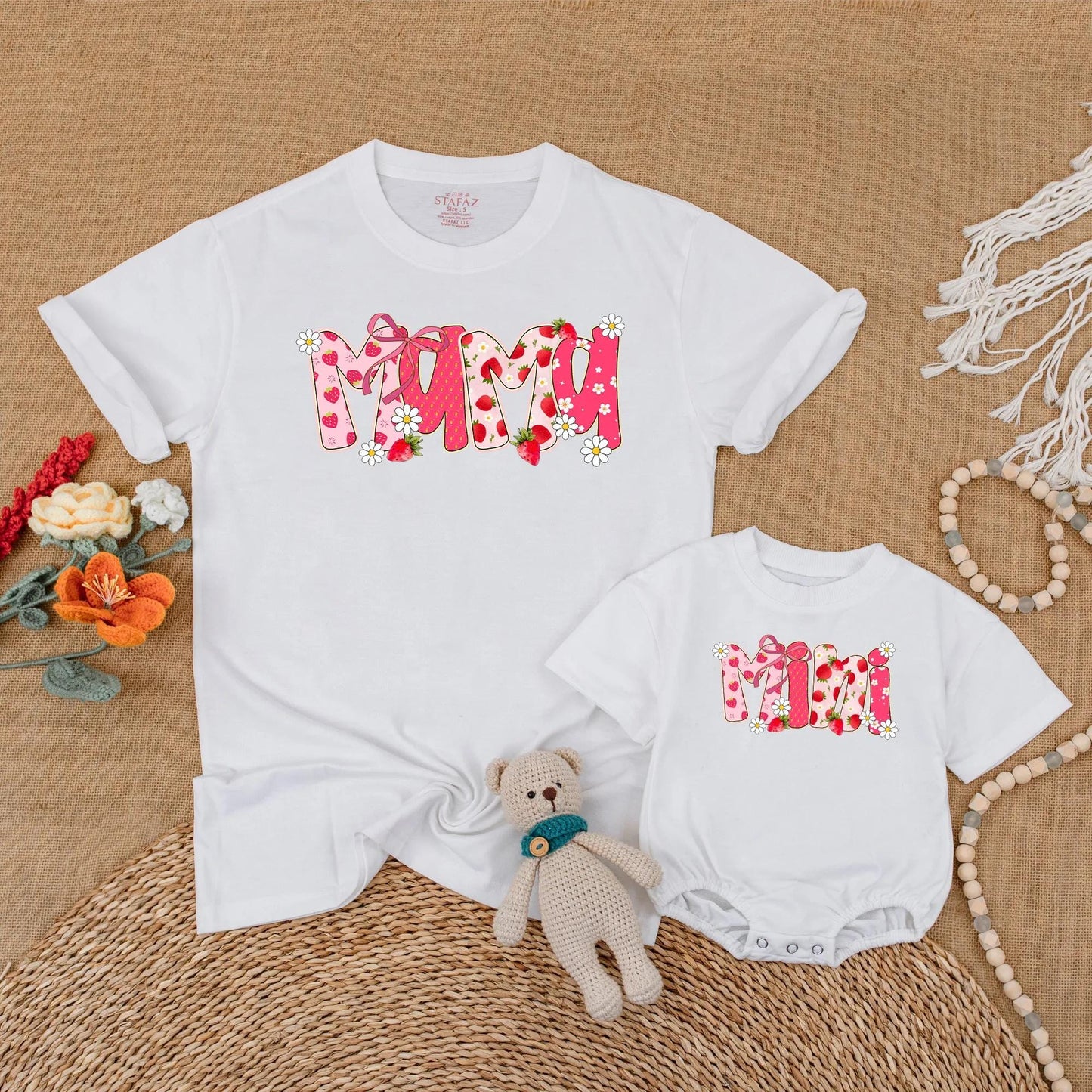 Strawberry Mama and Mini Matching Shirts Cute Floral Summer Outfits Berry First Birthday Mommy and Me Clothes