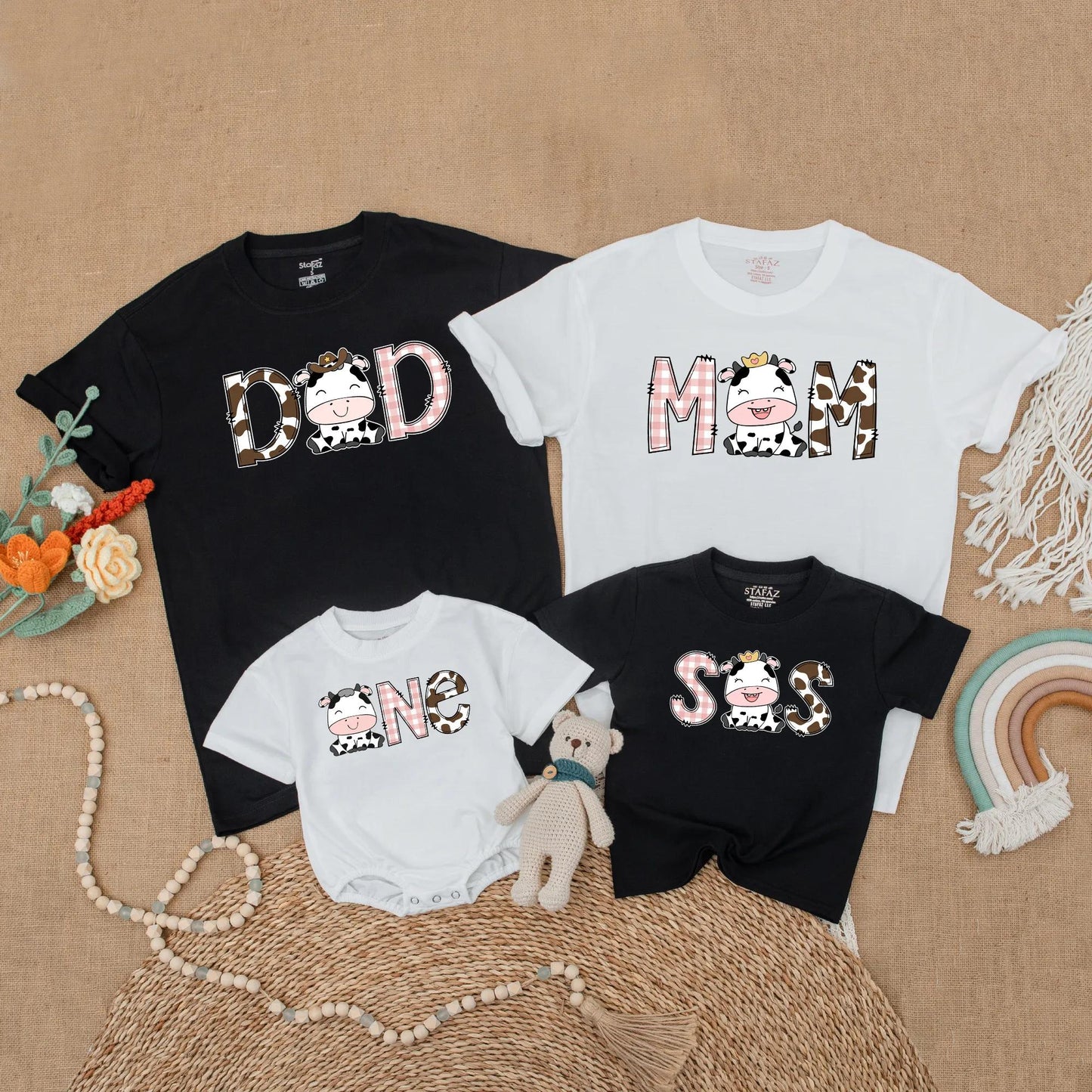 Cow Family Birthday Shirt Boho Farm First Birthday Outfit Mommy and Me Matching Western Gift