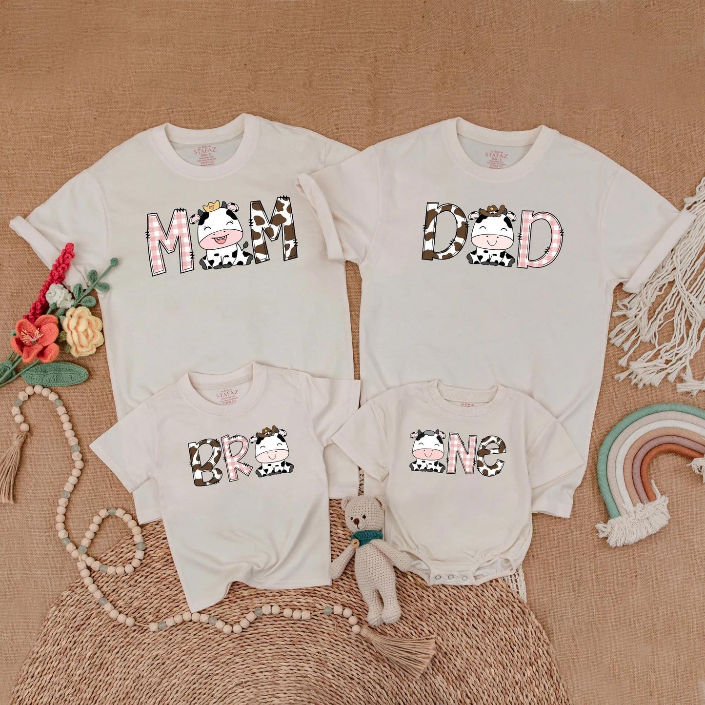Cow Family Birthday Shirt Boho Farm First Birthday Outfit Mommy and Me Matching Western Gift