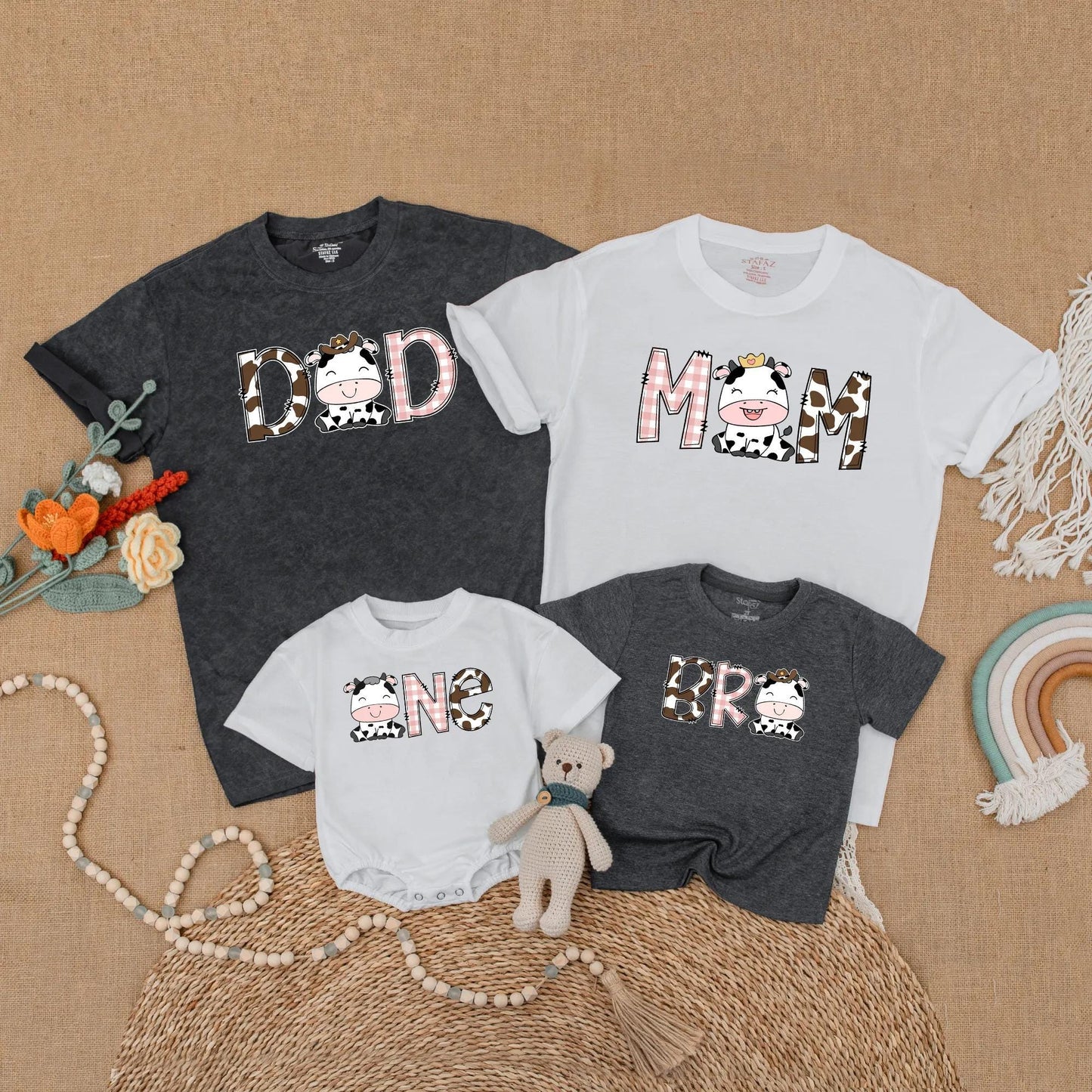 Cow Family Birthday Shirt Boho Farm First Birthday Outfit Mommy and Me Matching Western Gift