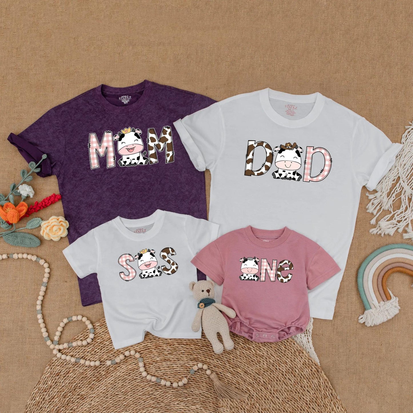Cow Family Birthday Shirt Boho Farm First Birthday Outfit Mommy and Me Matching Western Gift