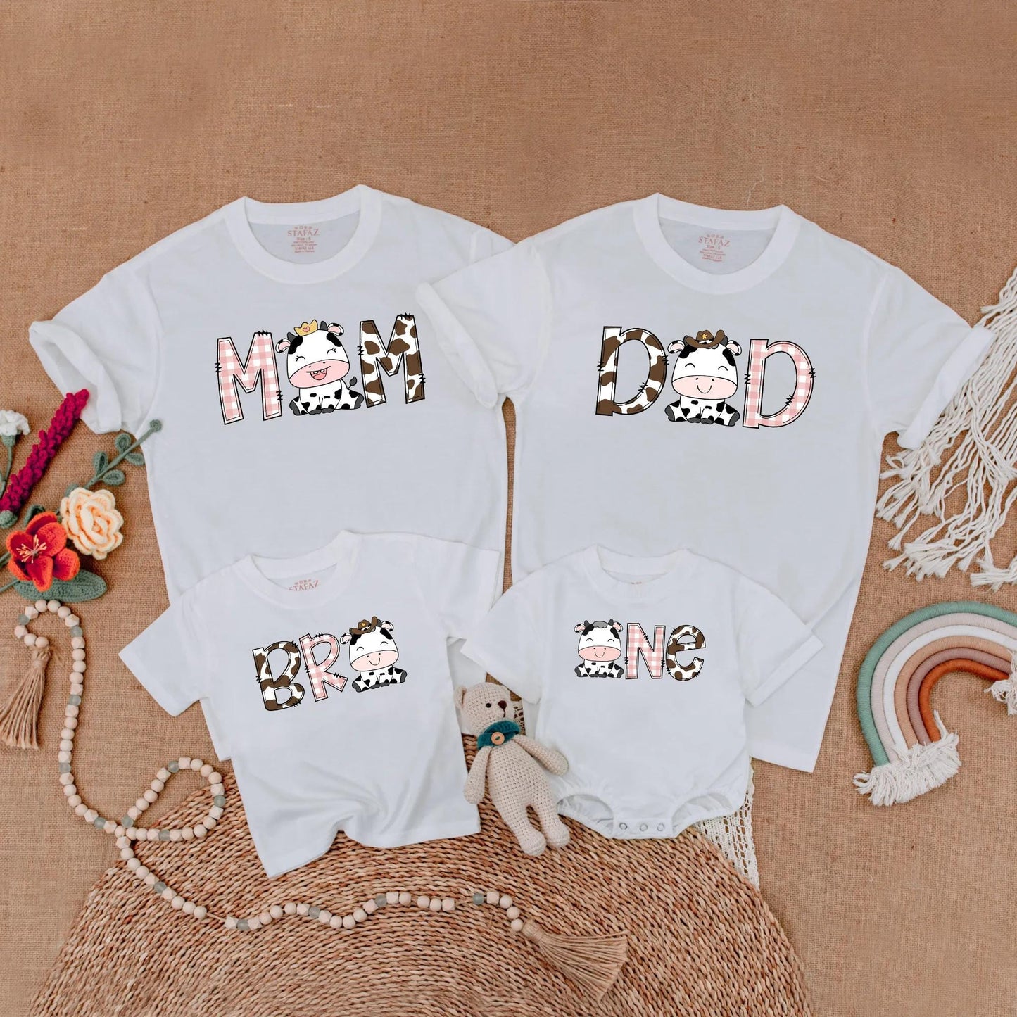 Cow Family Birthday Shirt Boho Farm First Birthday Outfit Mommy and Me Matching Western Gift