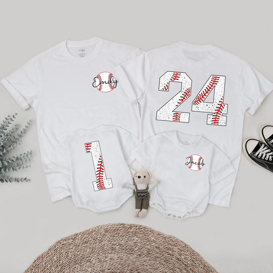 Personalized Baseball Birthday Shirt for Emily & Jacob, Custom Name & Age Tee, Baseball Fan Gift, Red, White, Black