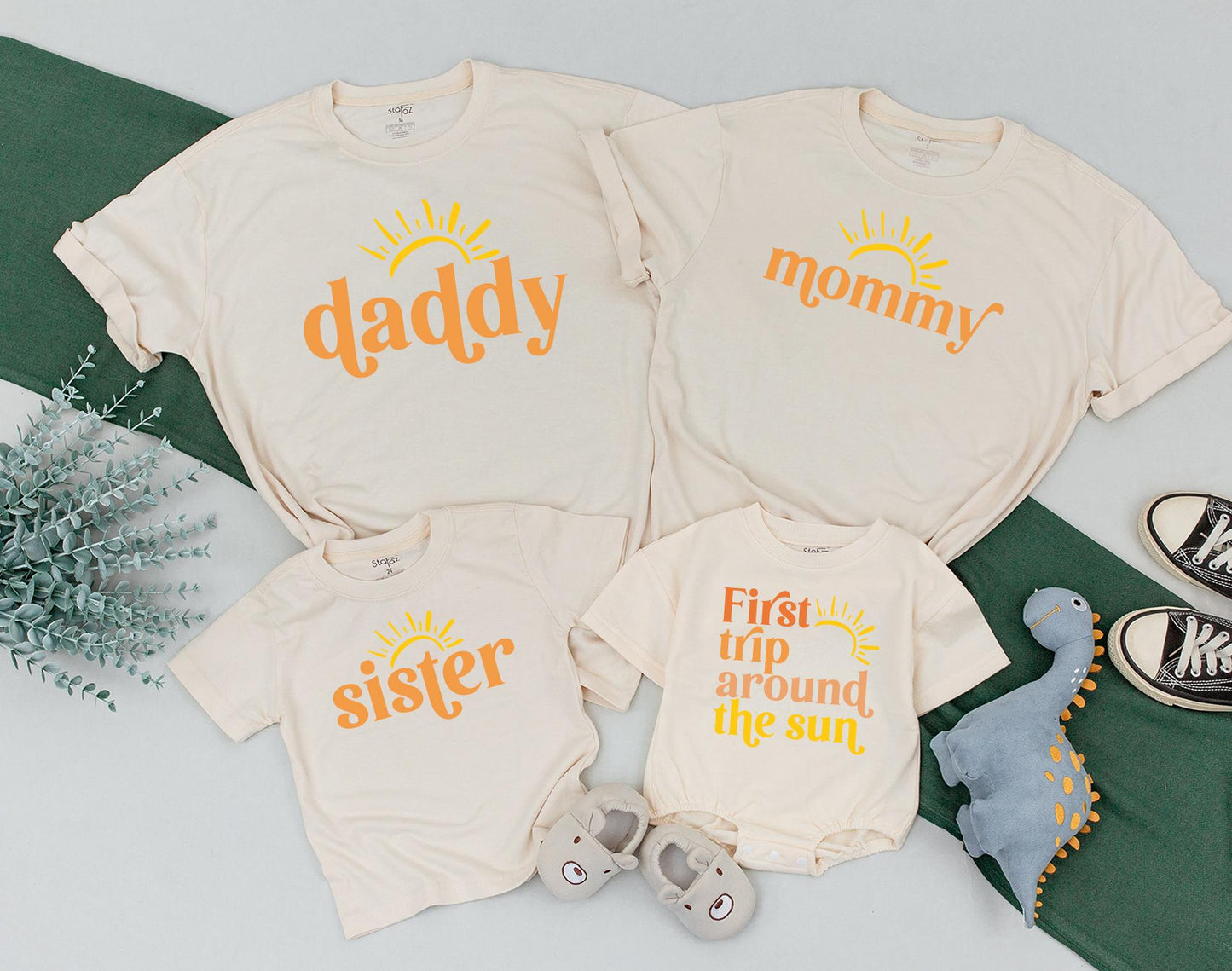 Matching First Trip Around The Sun Birthday Shirt for Family, Sunshine Baby Girl Toddler 1st Birthday Outfit, Boho Sun Summer Vacation Tee