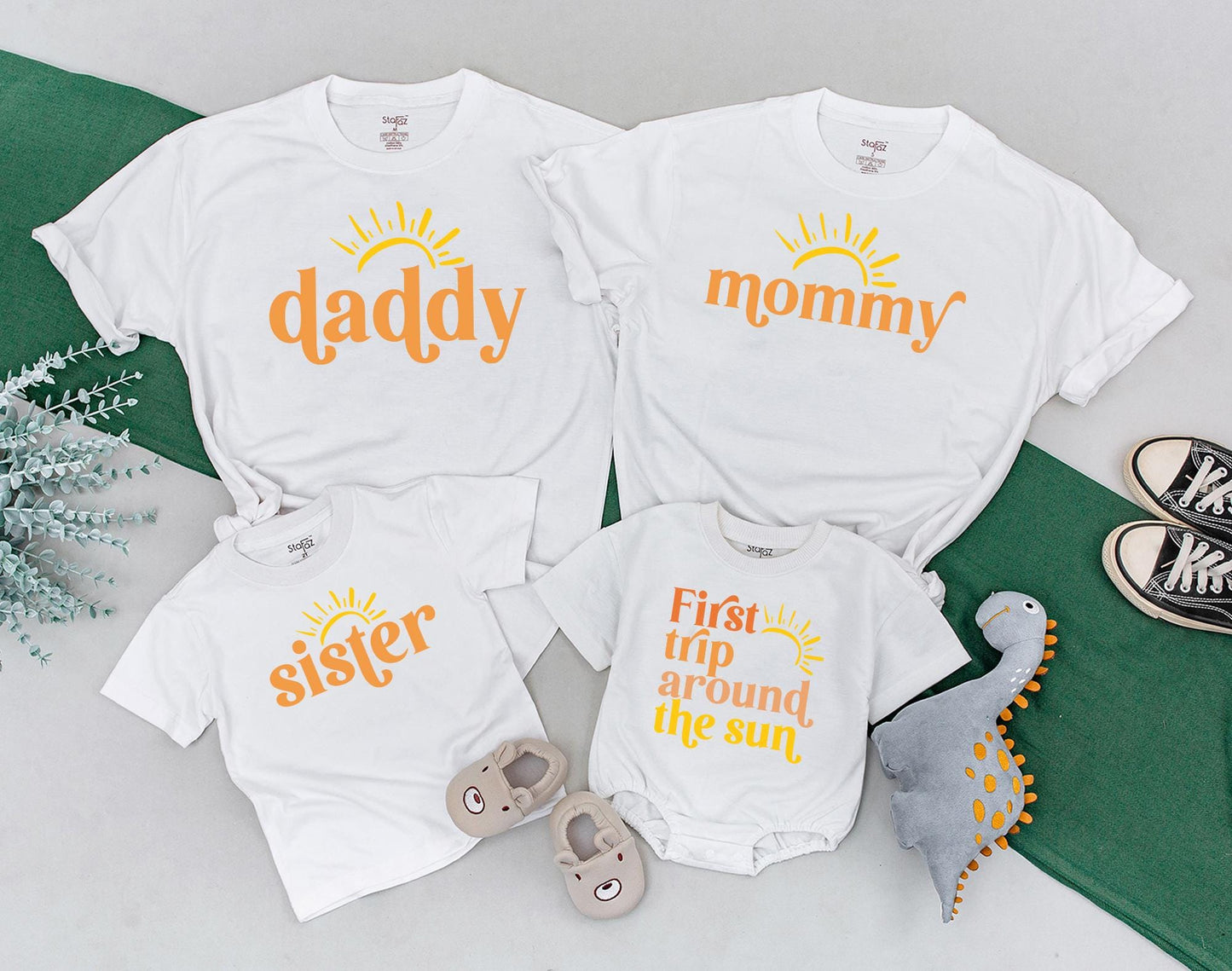 Matching First Trip Around The Sun Birthday Shirt for Family, Sunshine Baby Girl Toddler 1st Birthday Outfit, Boho Sun Summer Vacation Tee