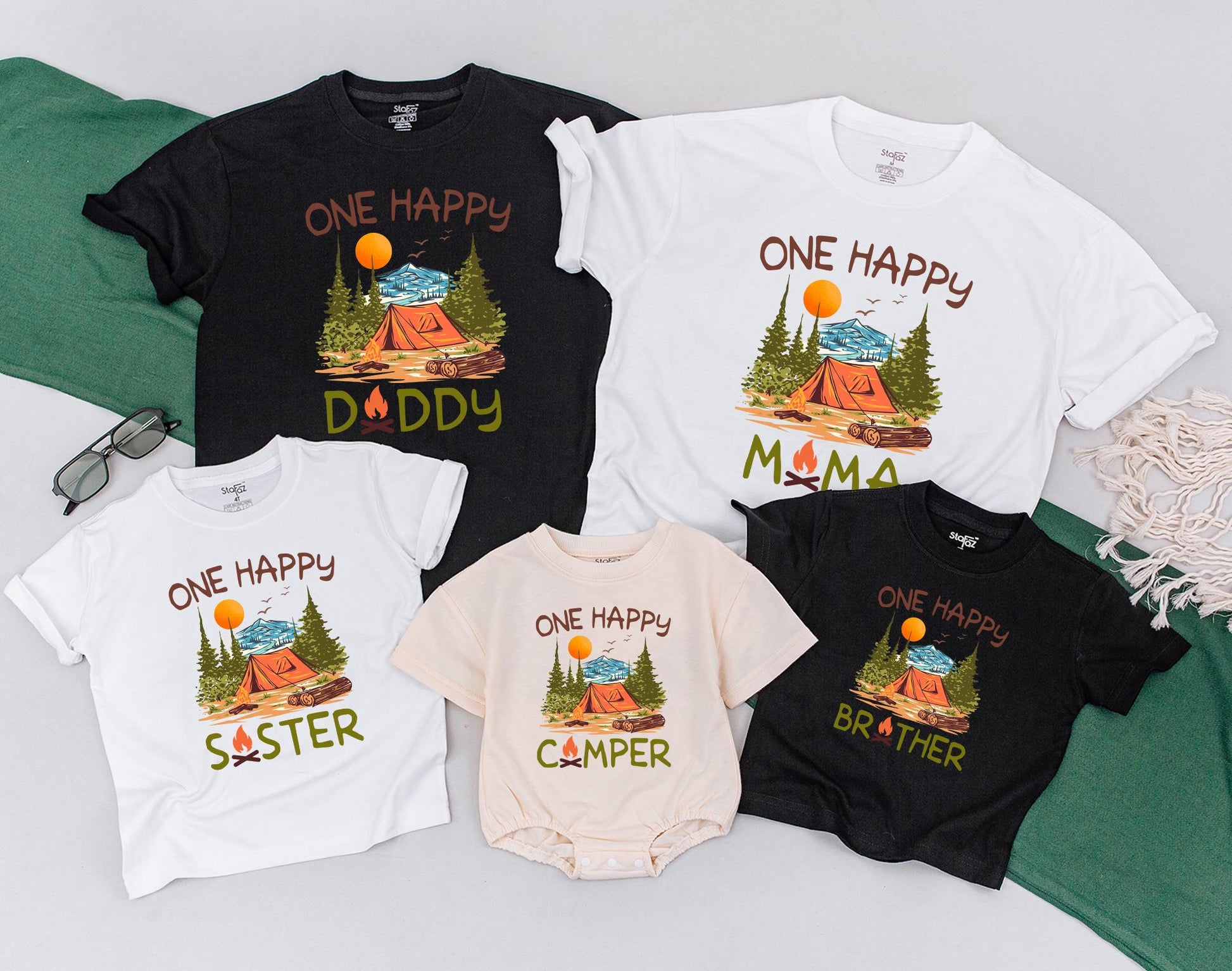 One Happy Camper First Birthday Matching Family Shirts for Boys Camping Party Outfits Fun Celebration Tees for Mom Dad Baby