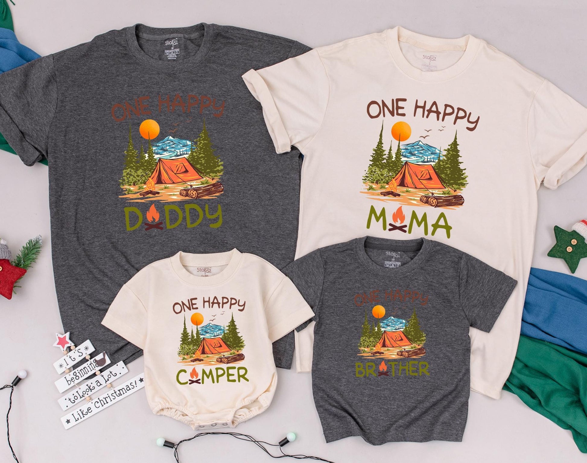 One Happy Camper First Birthday Matching Family Shirts for Boys Camping Party Outfits Fun Celebration Tees for Mom Dad Baby