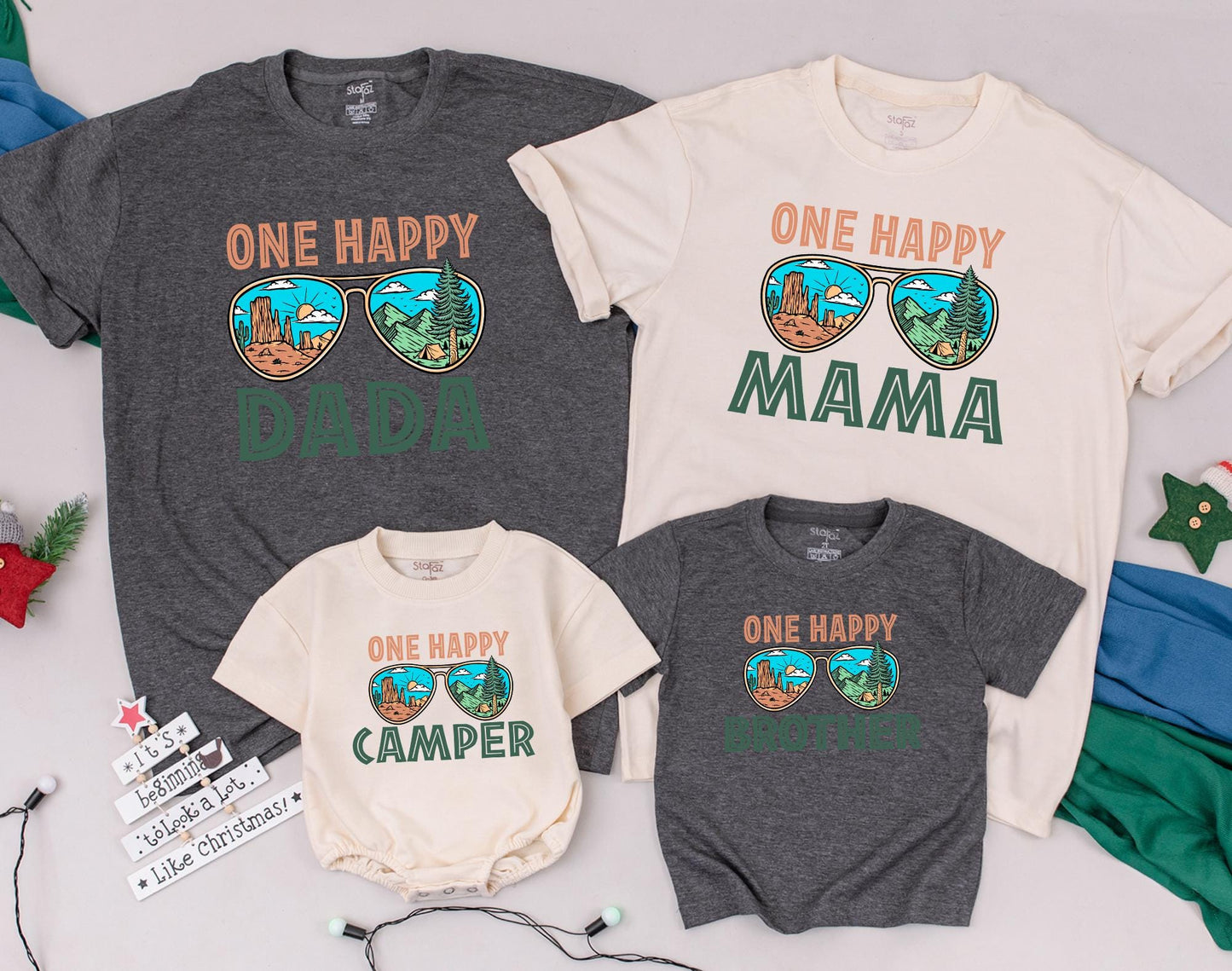 One Happy Camper First Birthday Shirts Family Matching Outfit Set Camping Crew Celebration Clothes for Mom Dad Boy Girl One Year Old Vacation Trip
