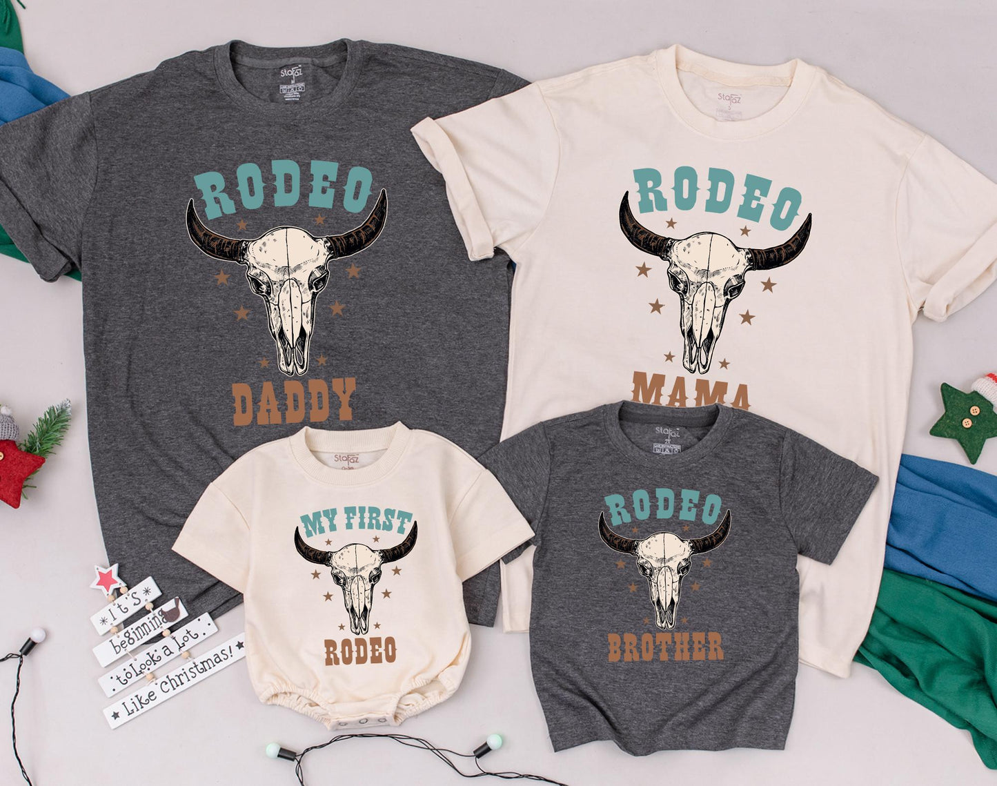 My First Rodeo Matching Family Shirts Baby Bodysuit Toddler Cowboy Cowgirl Outfit First Birthday Wild West Farm Celebration Gift