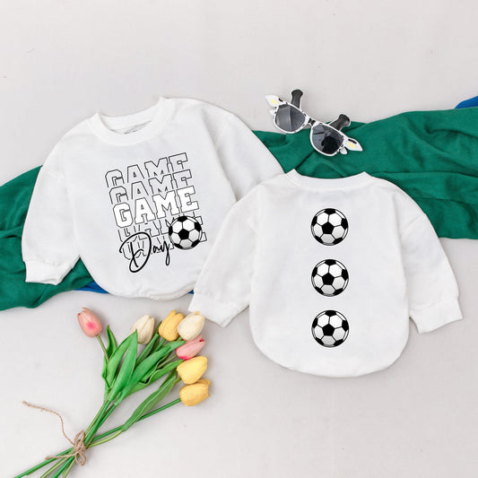 Game Day Retro Soccer Bubble Romper Baby Boy Sport Outfit Toddler Adorable Comfortable Newborn Coming Home Clothes Baby Shower Gift