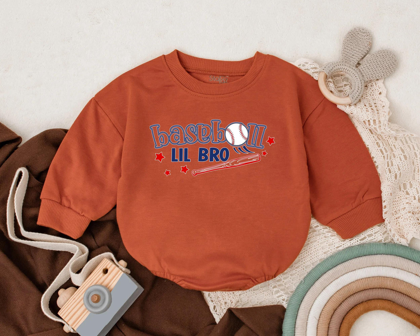 Baseball Lil Bro T-Shirt Bubble Romper Baby Boy Baseball Outfit Little Brother Sports Summer Gift for Ball Game Days