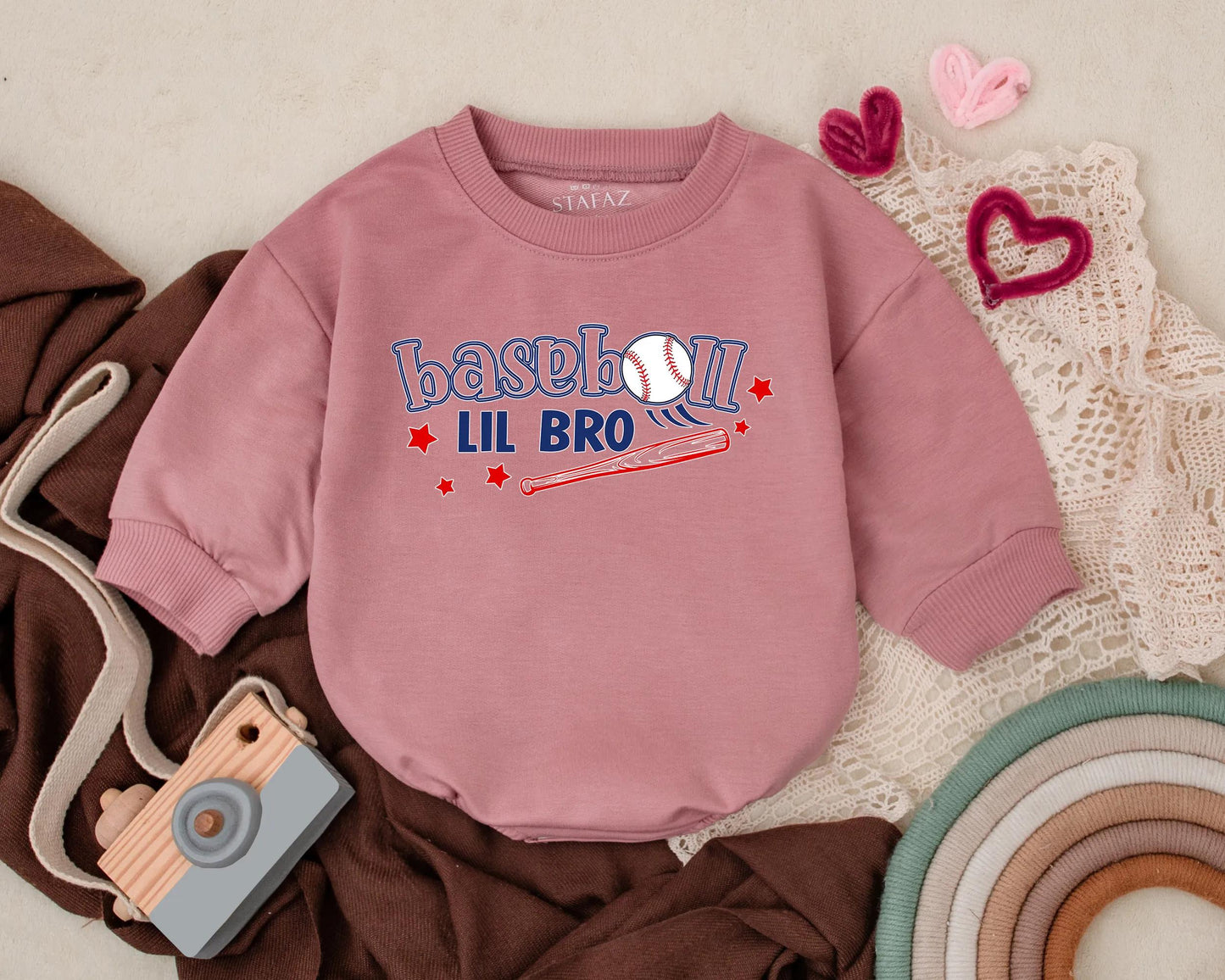 Baseball Lil Bro T-Shirt Bubble Romper Baby Boy Baseball Outfit Little Brother Sports Summer Gift for Ball Game Days