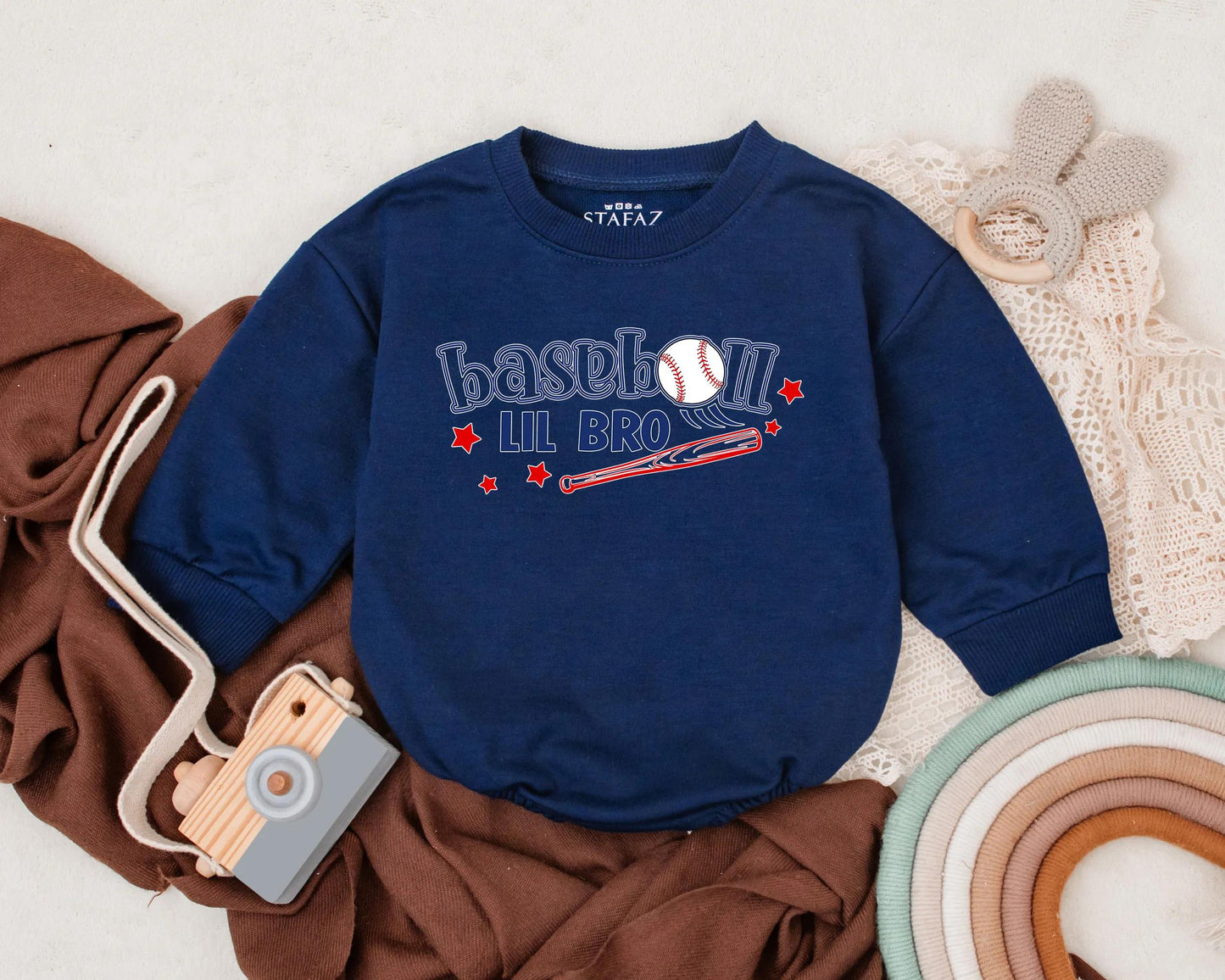 Baseball Lil Bro T-Shirt Bubble Romper Baby Boy Baseball Outfit Little Brother Sports Summer Gift for Ball Game Days