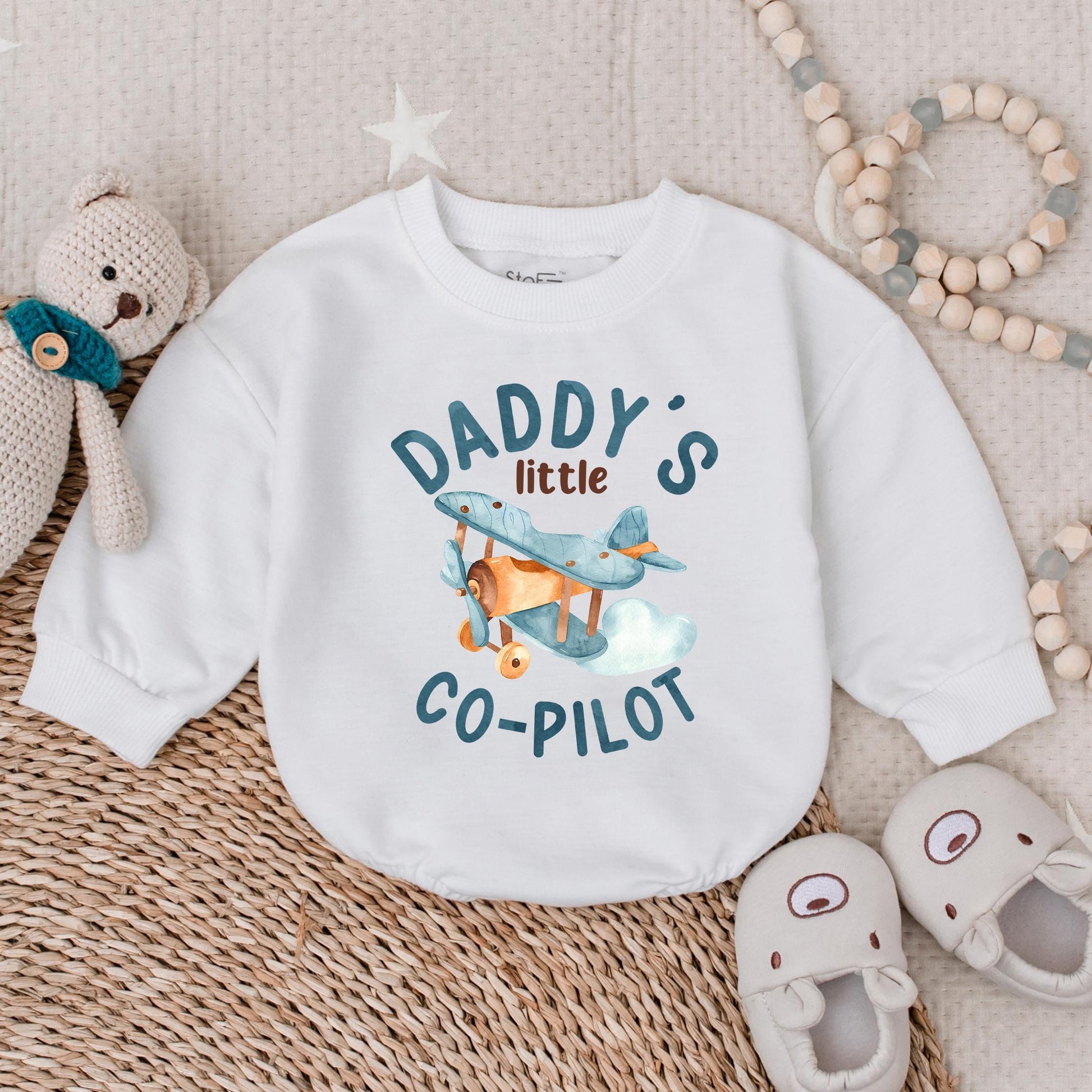 Daddy’s Co-Pilot Bubble Romper Cute Infant Outfit First Father’s Day Baby Boy Gift Matching Dad and Baby Outfit Idea Soft Cotton Comfortable