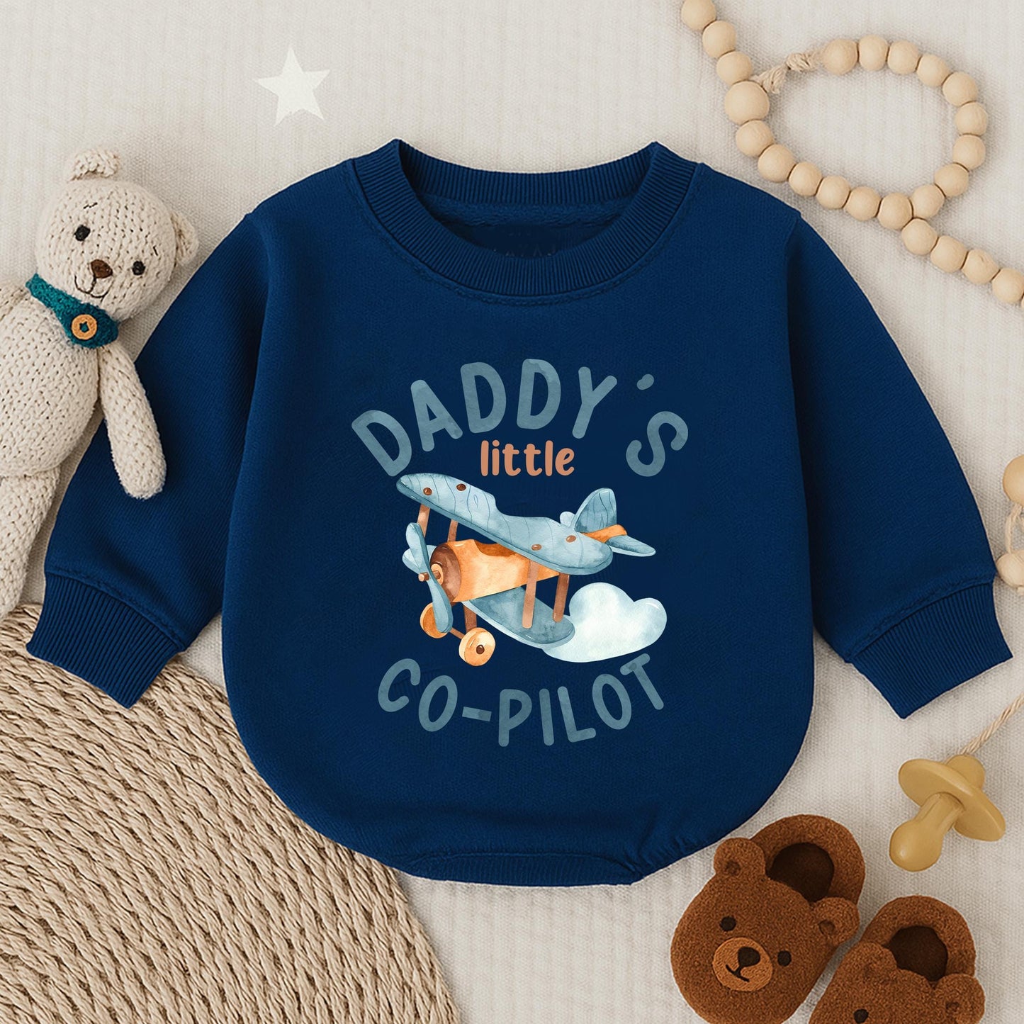 Daddy’s Co-Pilot Bubble Romper Cute Infant Outfit First Father’s Day Baby Boy Gift Matching Dad and Baby Outfit Idea Soft Cotton Comfortable